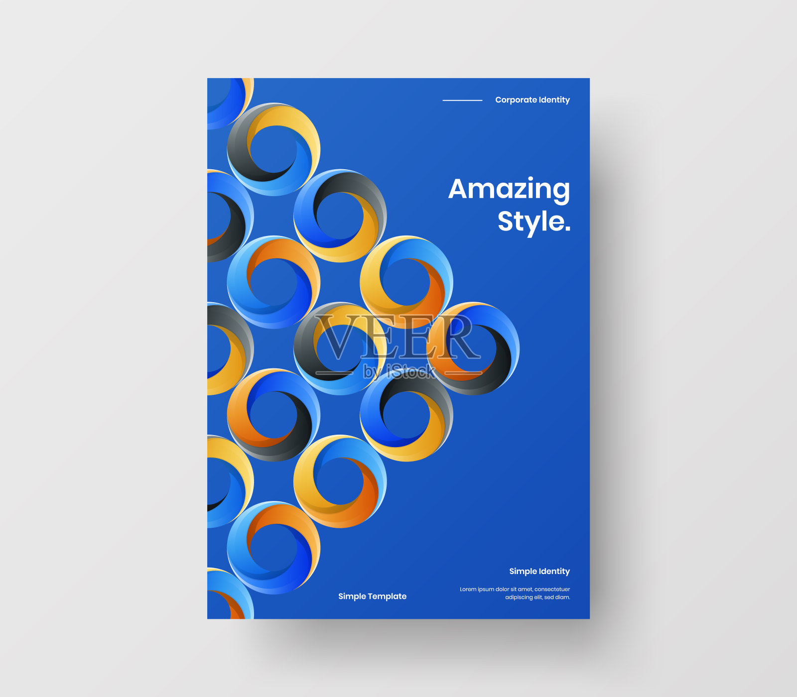 惊人的业务表示向量A4垂直方向的首页模拟。现代企业报表封面抽象几何插图设计布局。公司身份手册模板。设计模板素材