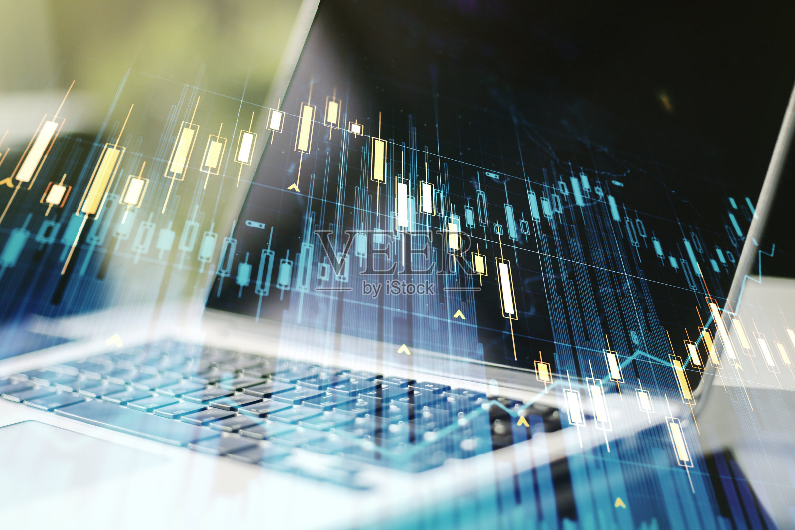 多重暴露抽象财务图表的计算机背景，银行和会计概念照片摄影图片