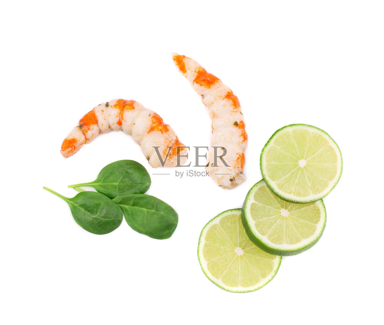 带壳熟虾配柠檬照片摄影图片