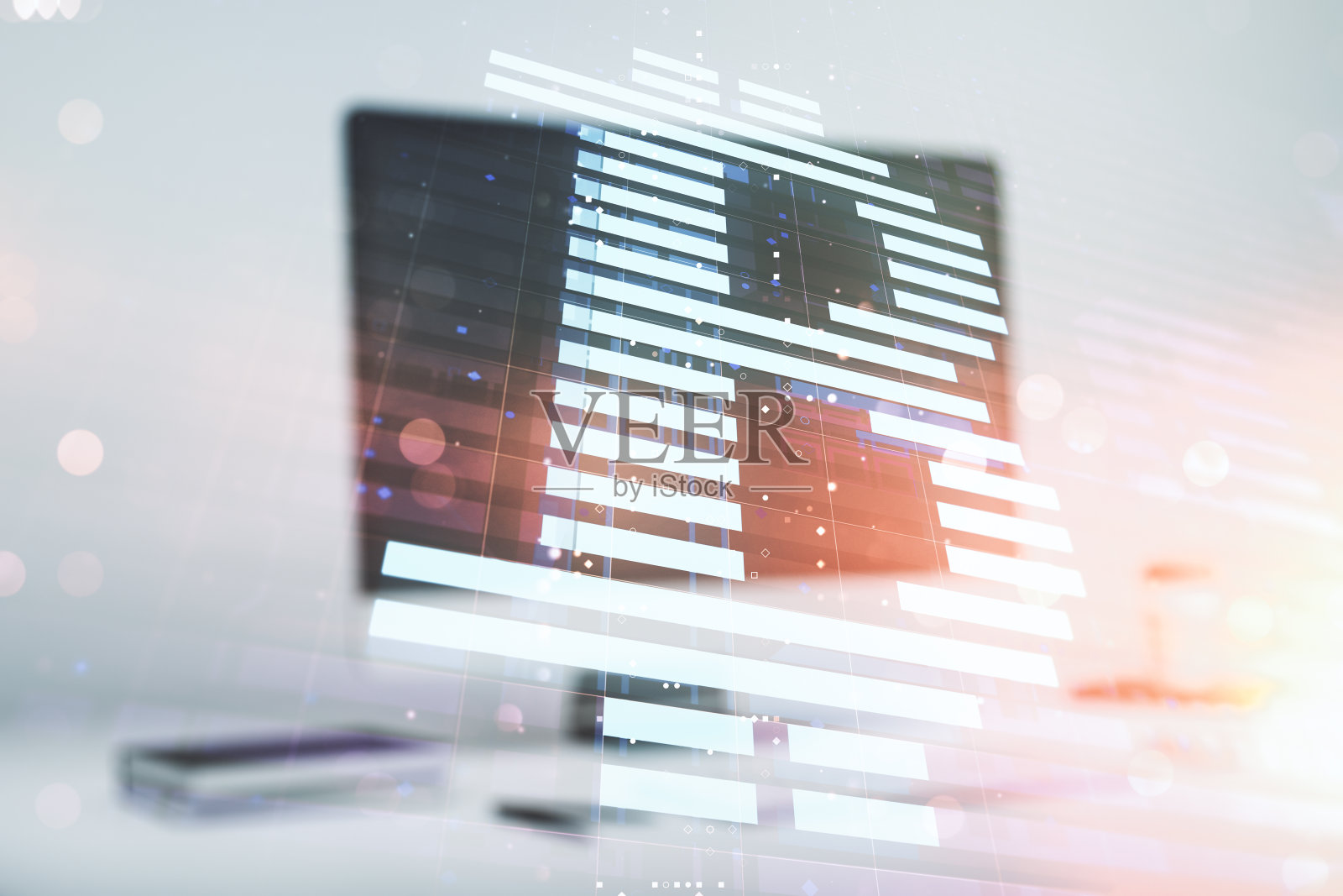 创意概念与现代笔记本电脑的背景。Multiexposure照片摄影图片