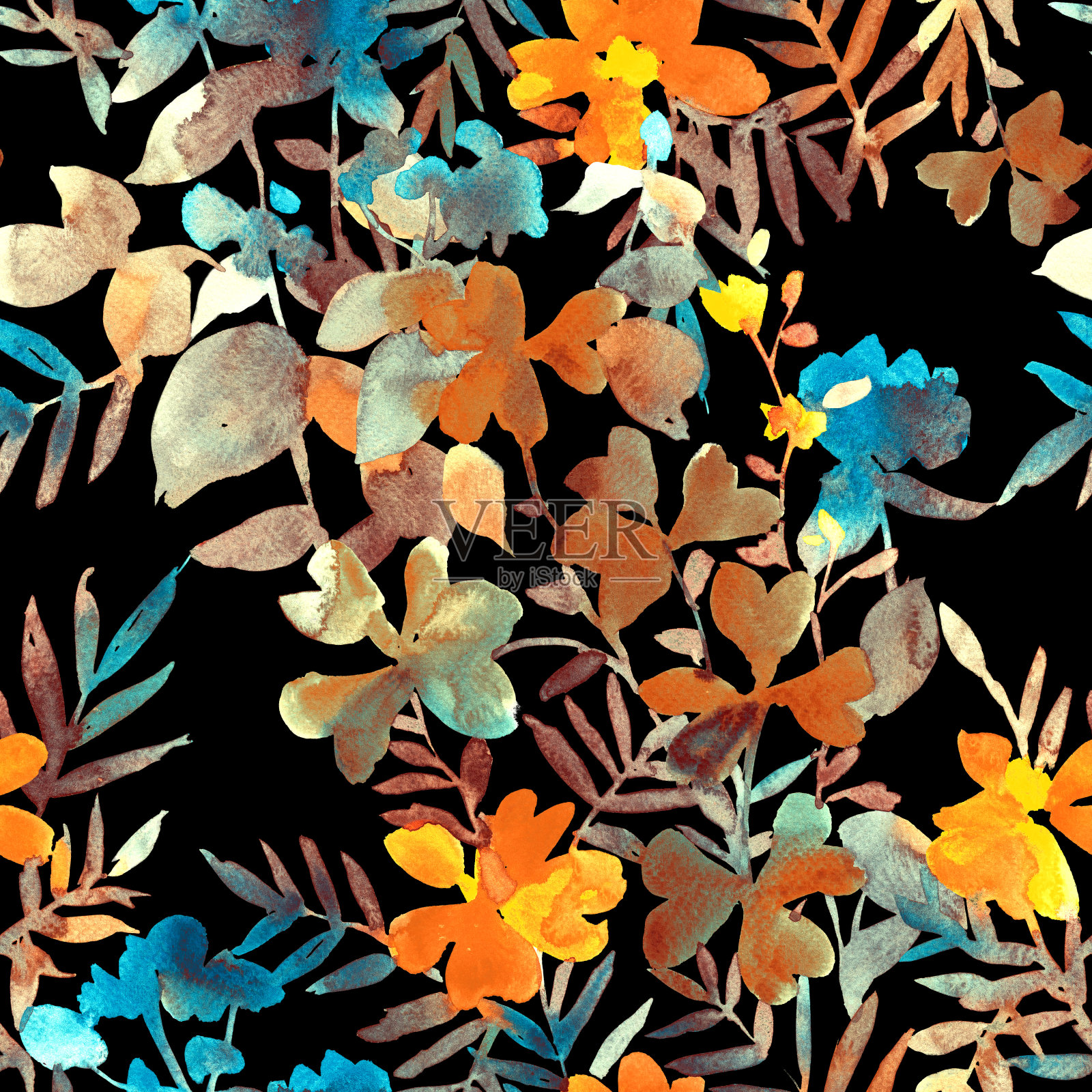 水彩花卉无缝图案插画图片素材