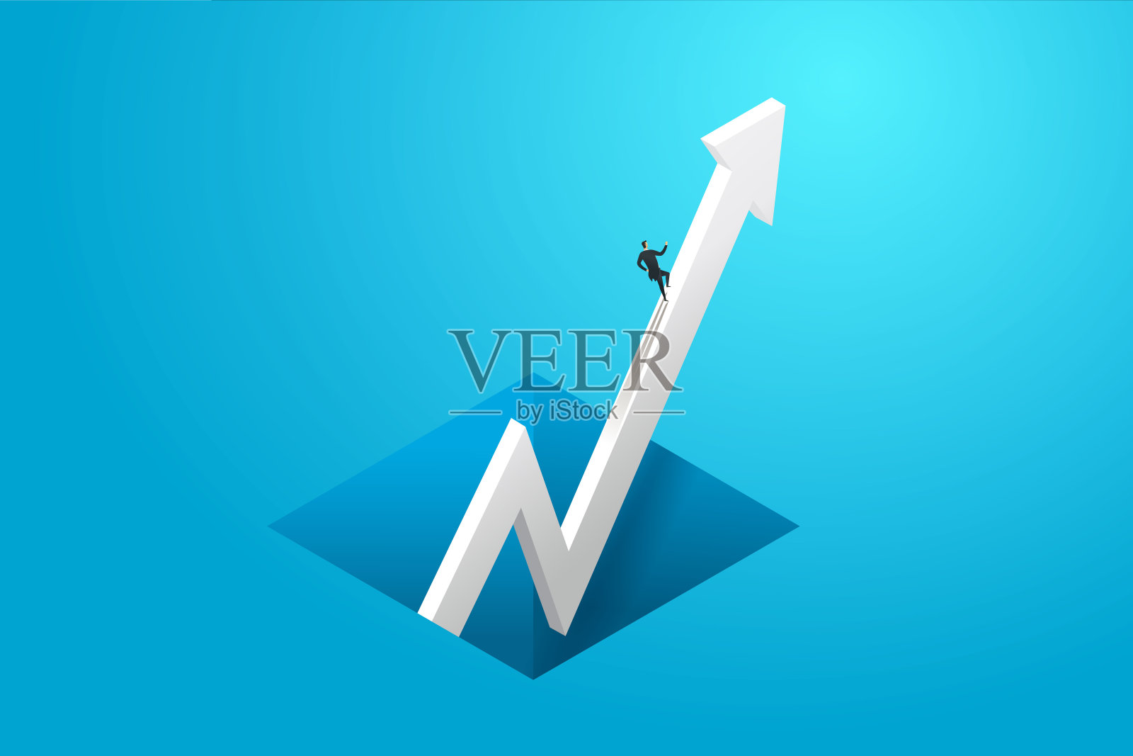 商人冲向目标的图形箭头。有远见的商业理念和机会标志。说明向量插画图片素材