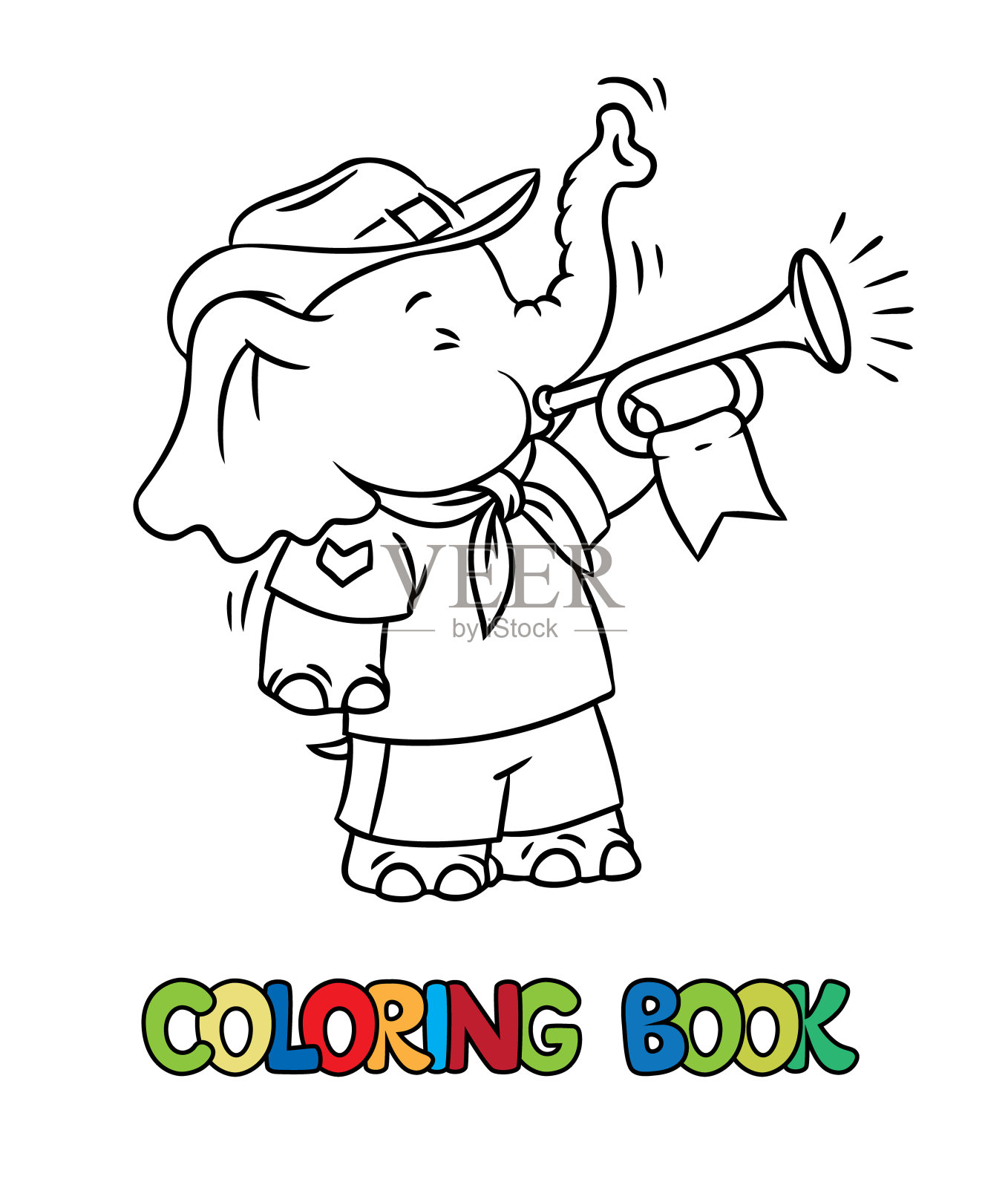 小宝贝的大象。童军营涂色书插画图片素材