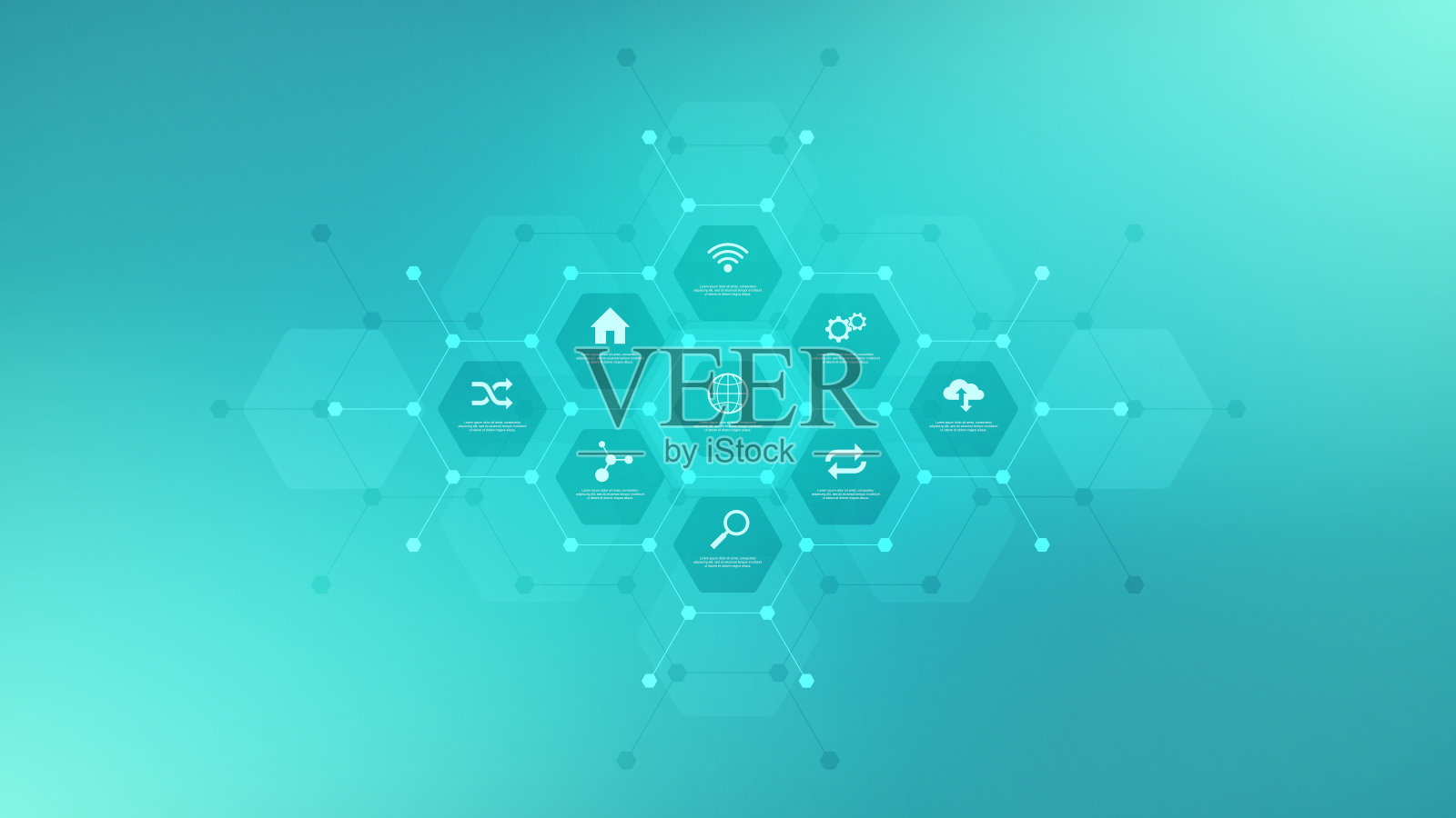 技术信息图背景与平面图标和符号。物联网、通信、网络、创新技术、系统集成的概念和理念。插画图片素材