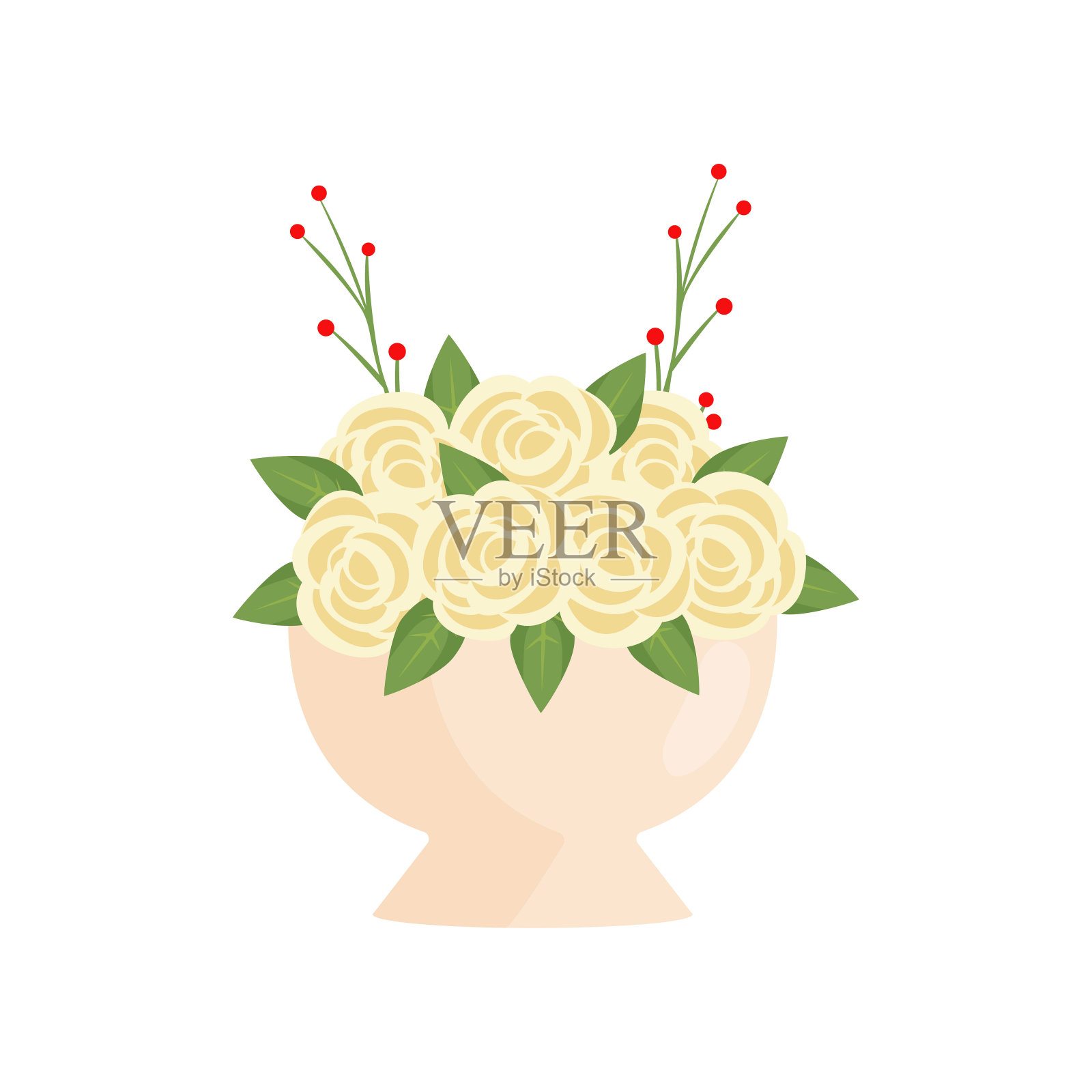 美丽的象牙色花组成在花瓶上空的背景插画图片素材