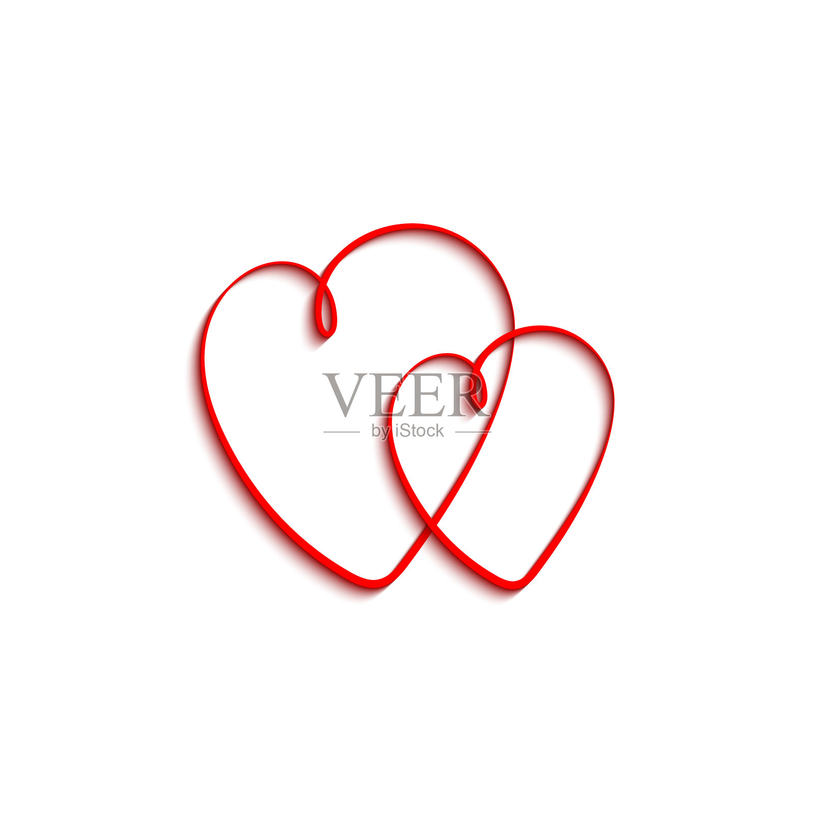 两颗心。红色的心带着阴影，孤立在白色的背景上。心矢量图标。爱的概念。情人节。矢量图插画图片素材
