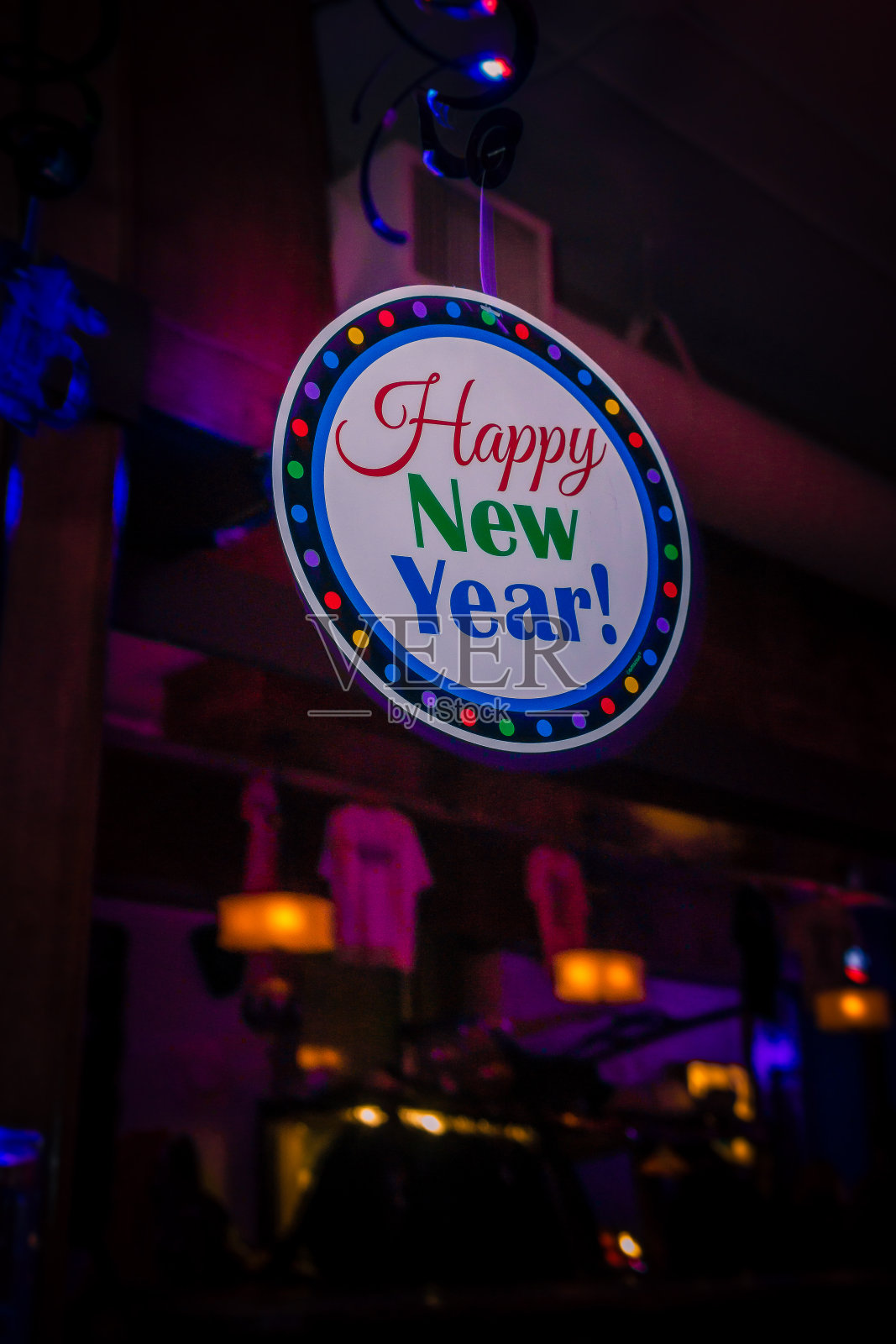 新年快乐贴纸的特写照片摄影图片