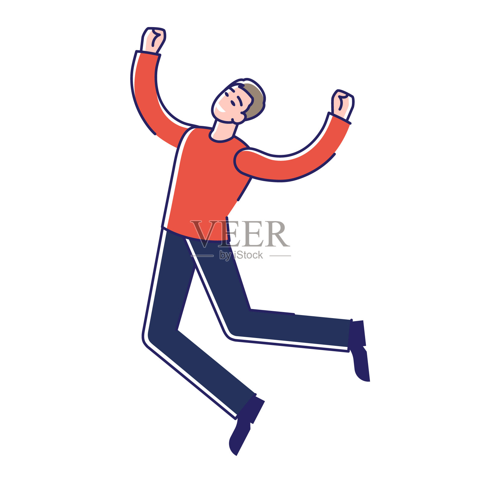 社会中的人类积极情绪和行为概念。快乐的人表达积极的情绪。他很快乐，很满足。卡通平面轮廓线矢量插图插画图片素材