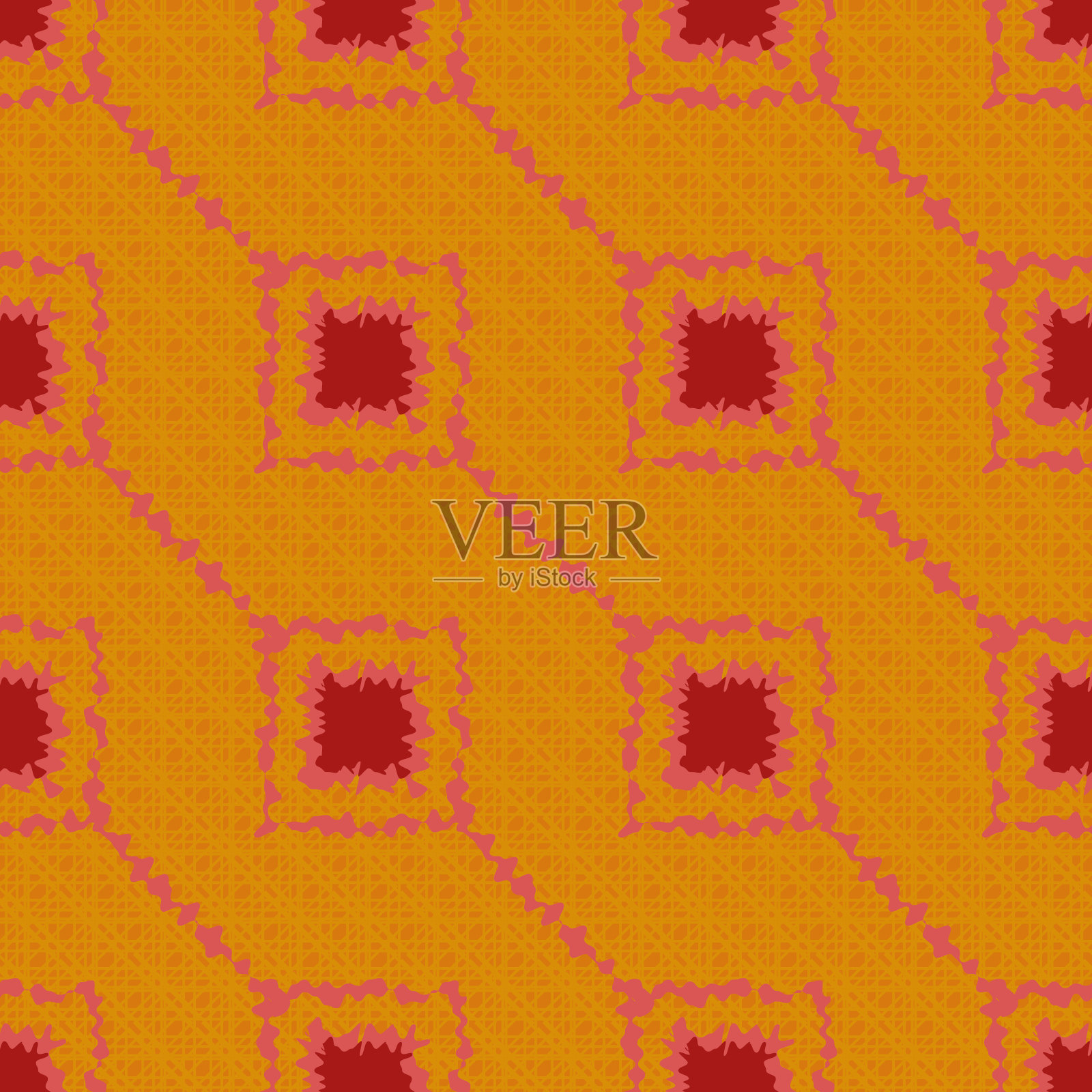 红色方块上的橙色背景几何抽象无缝矢量图案插画图片素材