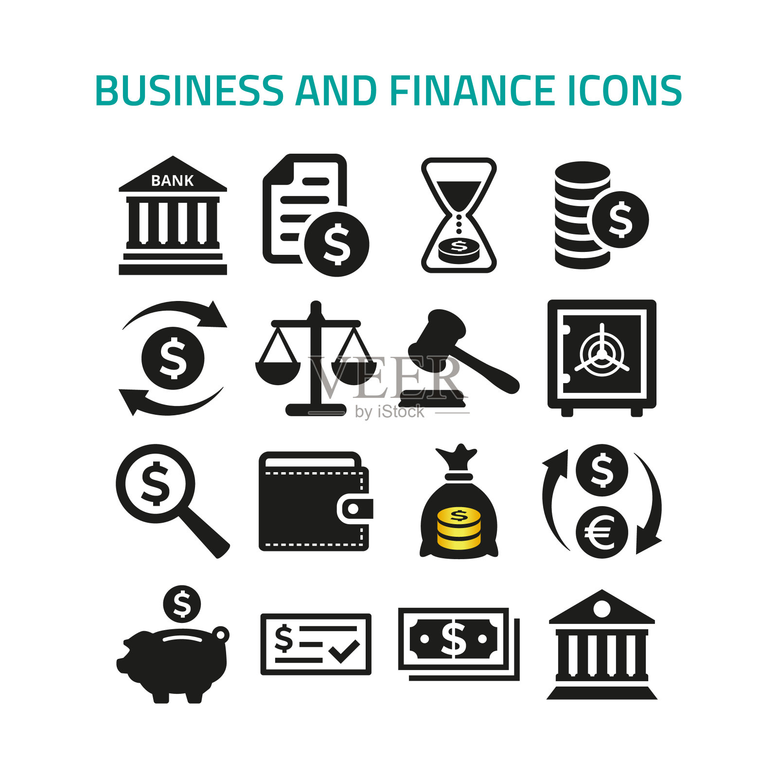 商业和金融图标设置在白色背景。图标素材