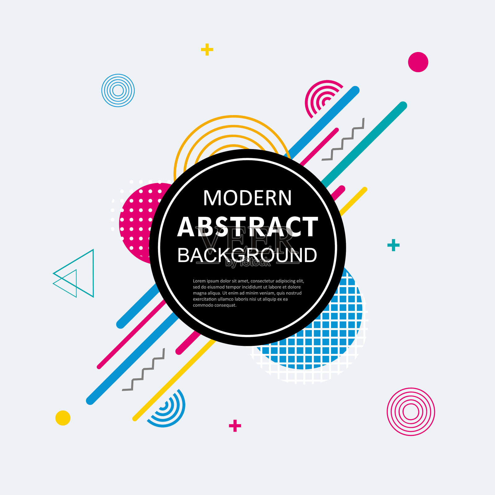 现代几何抽象图案色彩全设计与方形徽章。每股收益10向量。用于背景现代设计，模板，封面，装饰，小册子，传单。插画图片素材