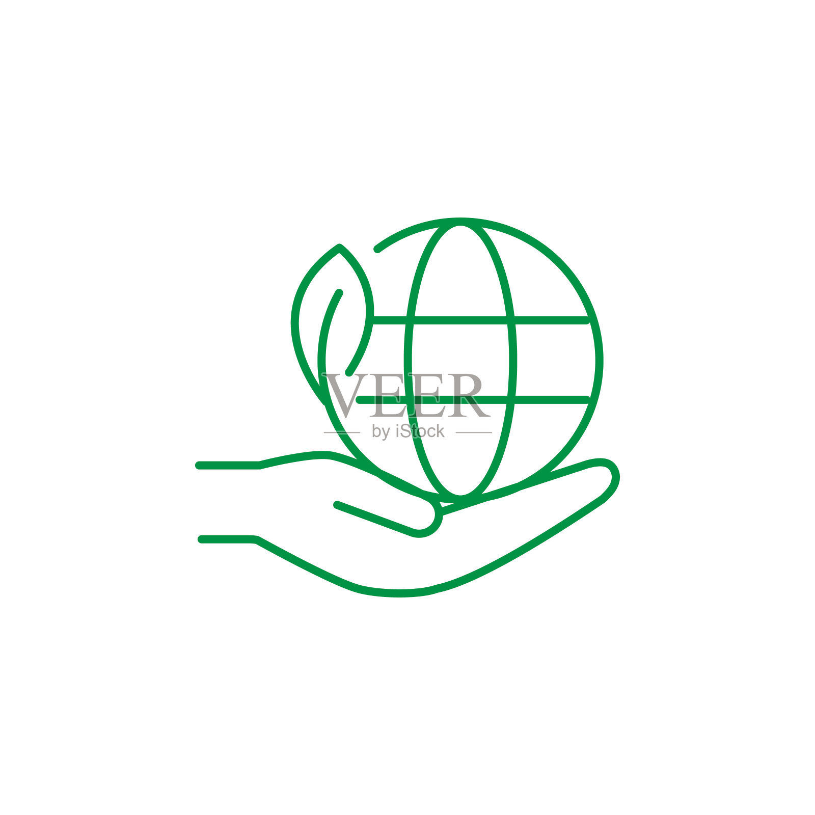 手持地球仪-矢量图标。地球上有植物的图标。股票矢量插图孤立在白色背景。图标素材