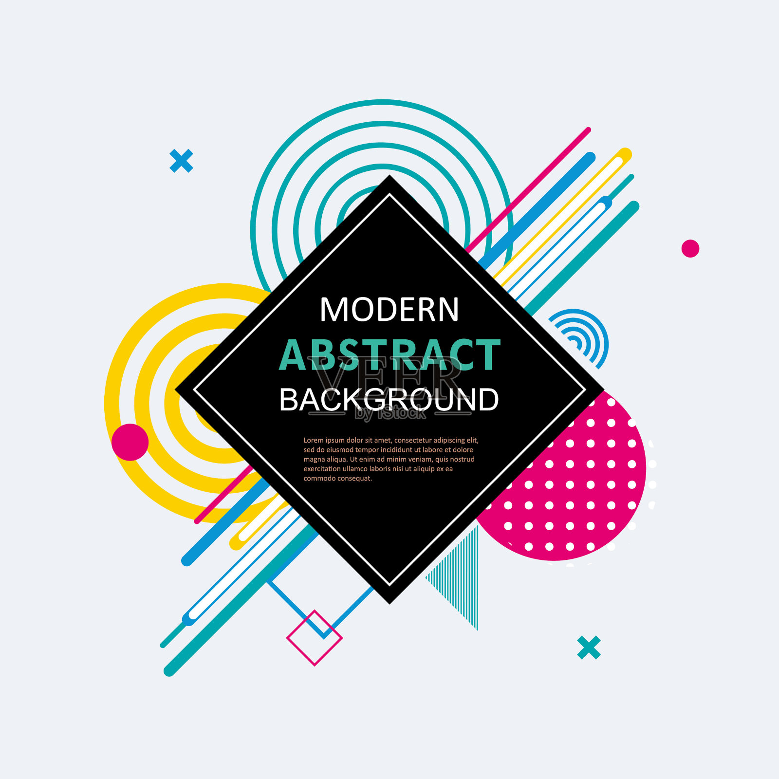 现代几何抽象图案色彩全设计与方形徽章。每股收益10向量。用于背景现代设计，模板，封面，装饰，小册子，传单。插画图片素材