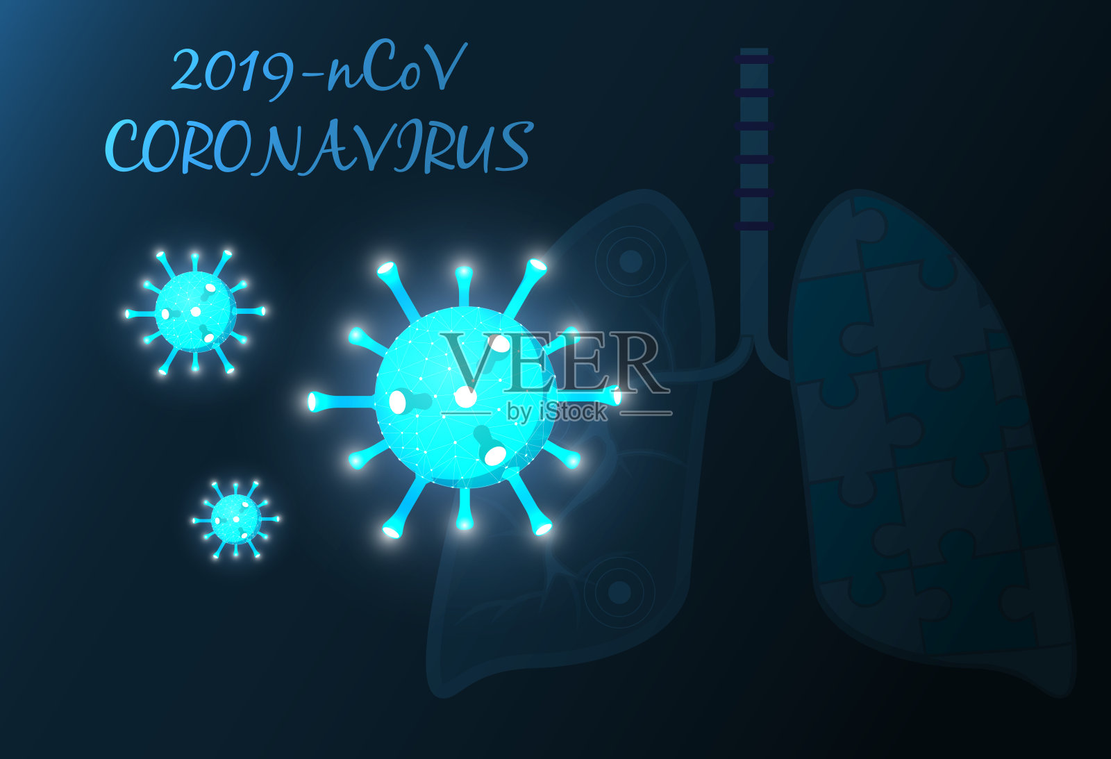 蓝色未来背景下的2019冠状病毒全息图。致命的病毒类型是2019-nKoV。冠状病毒细菌的3D模型。色彩斑斓的矢量图插画图片素材