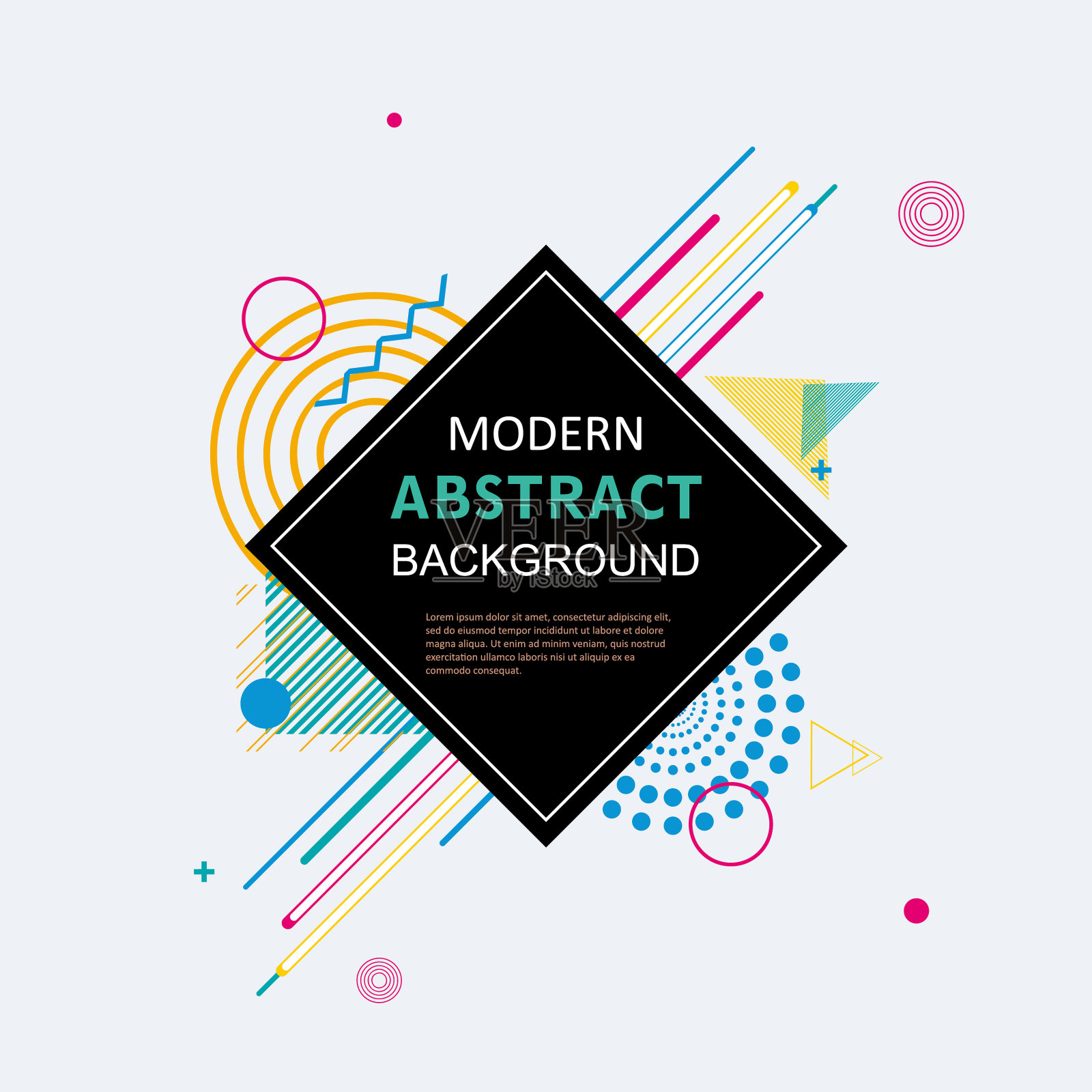 现代几何抽象图案色彩全设计与方形徽章。每股收益10向量。用于背景现代设计，模板，封面，装饰，小册子，传单。插画图片素材