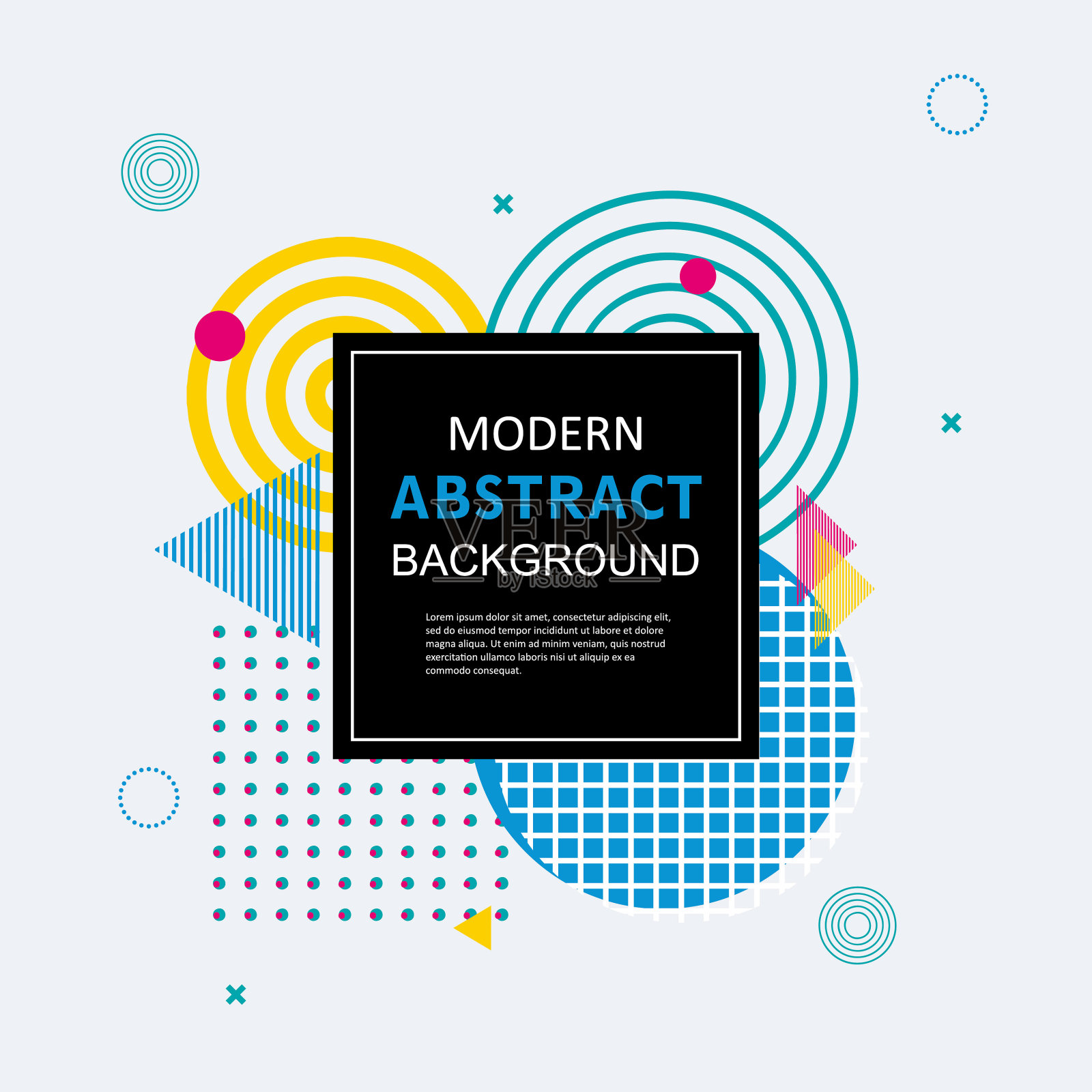 现代几何抽象图案色彩全设计与方形徽章。每股收益10向量。用于背景现代设计，模板，封面，装饰，小册子，传单。插画图片素材