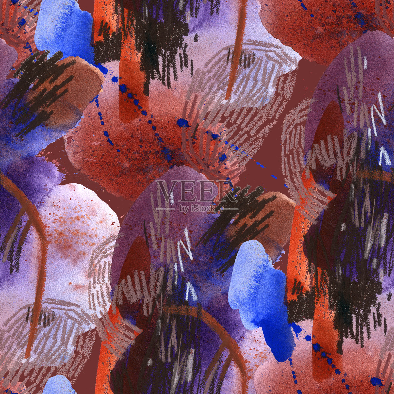 抽象水彩笔触无缝图案插画图片素材