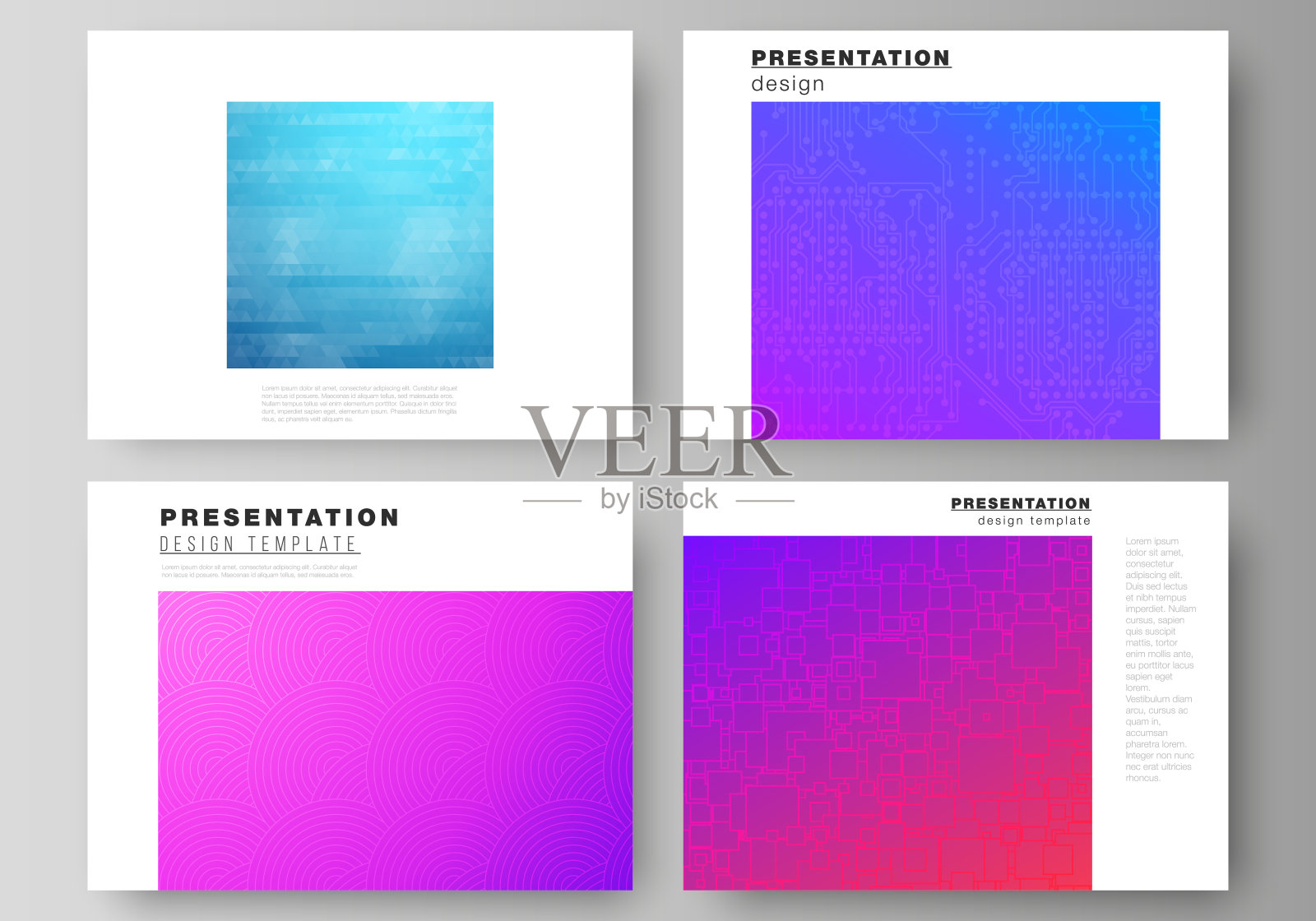 演示幻灯片的可编辑布局的极简抽象矢量插图设计了业务模板。抽象几何图案与彩色梯度业务背景。设计模板素材