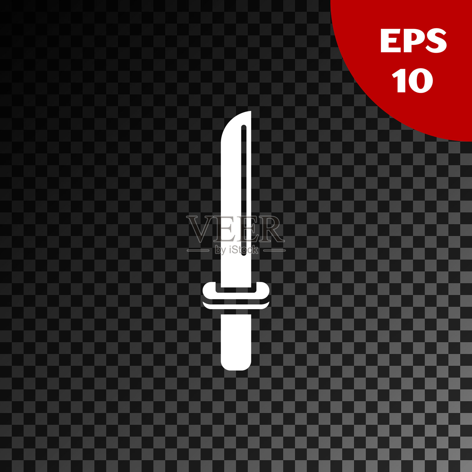 白色传统日本武士的图标孤立在透明的黑色背景。日本刀。矢量图插画图片素材