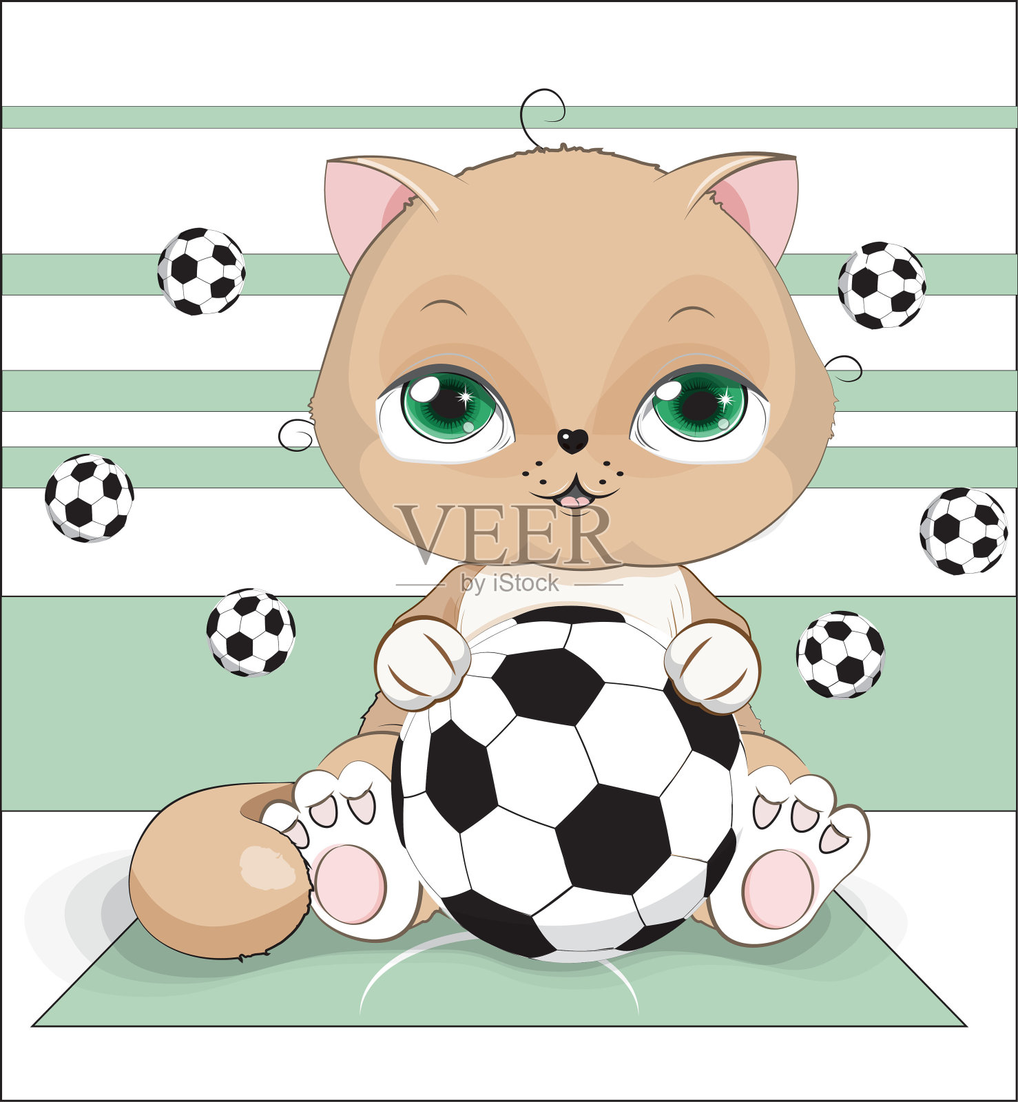 棕色的猫和足球插画图片素材