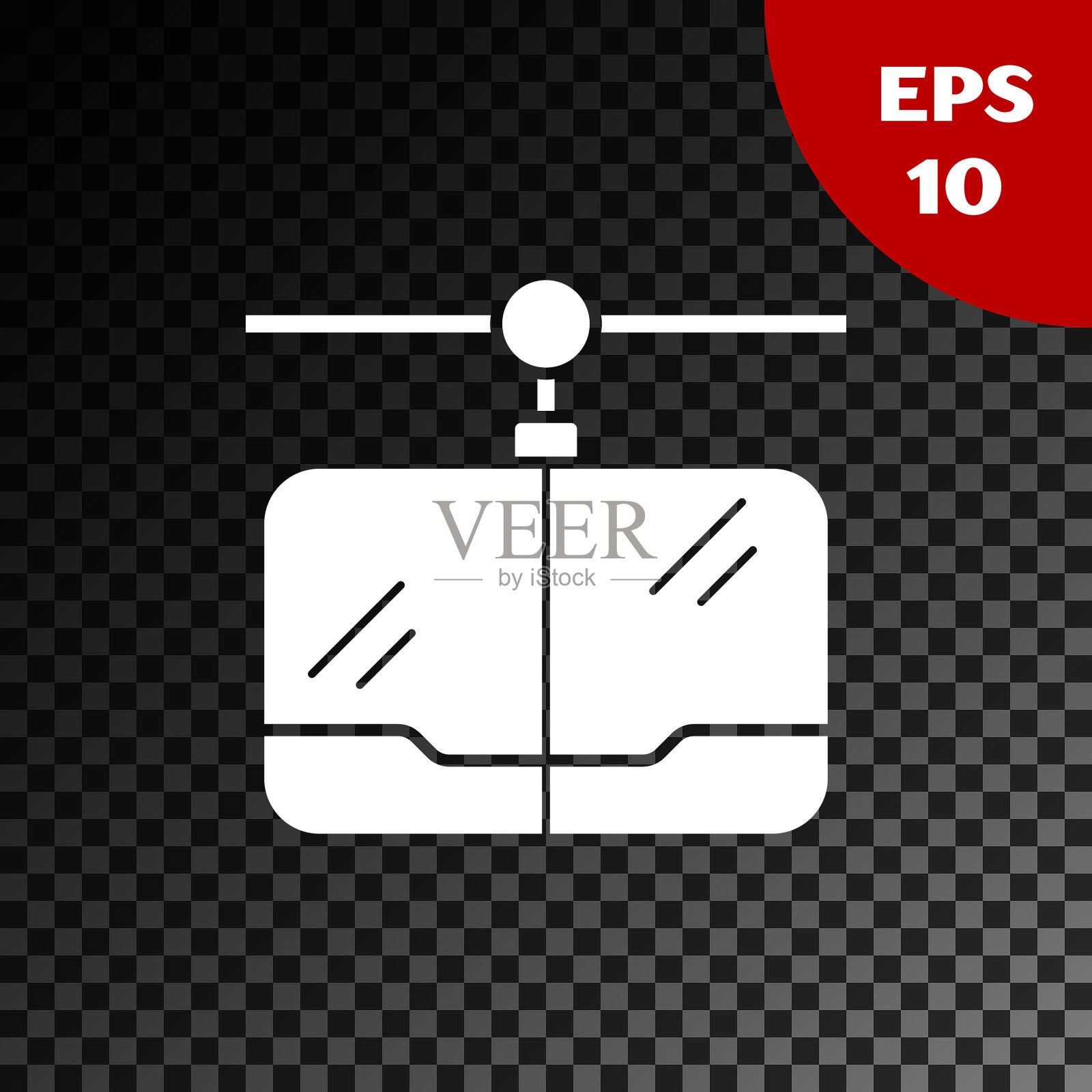 白色缆车图标孤立在透明的黑色背景。缆索的迹象。矢量图插画图片素材