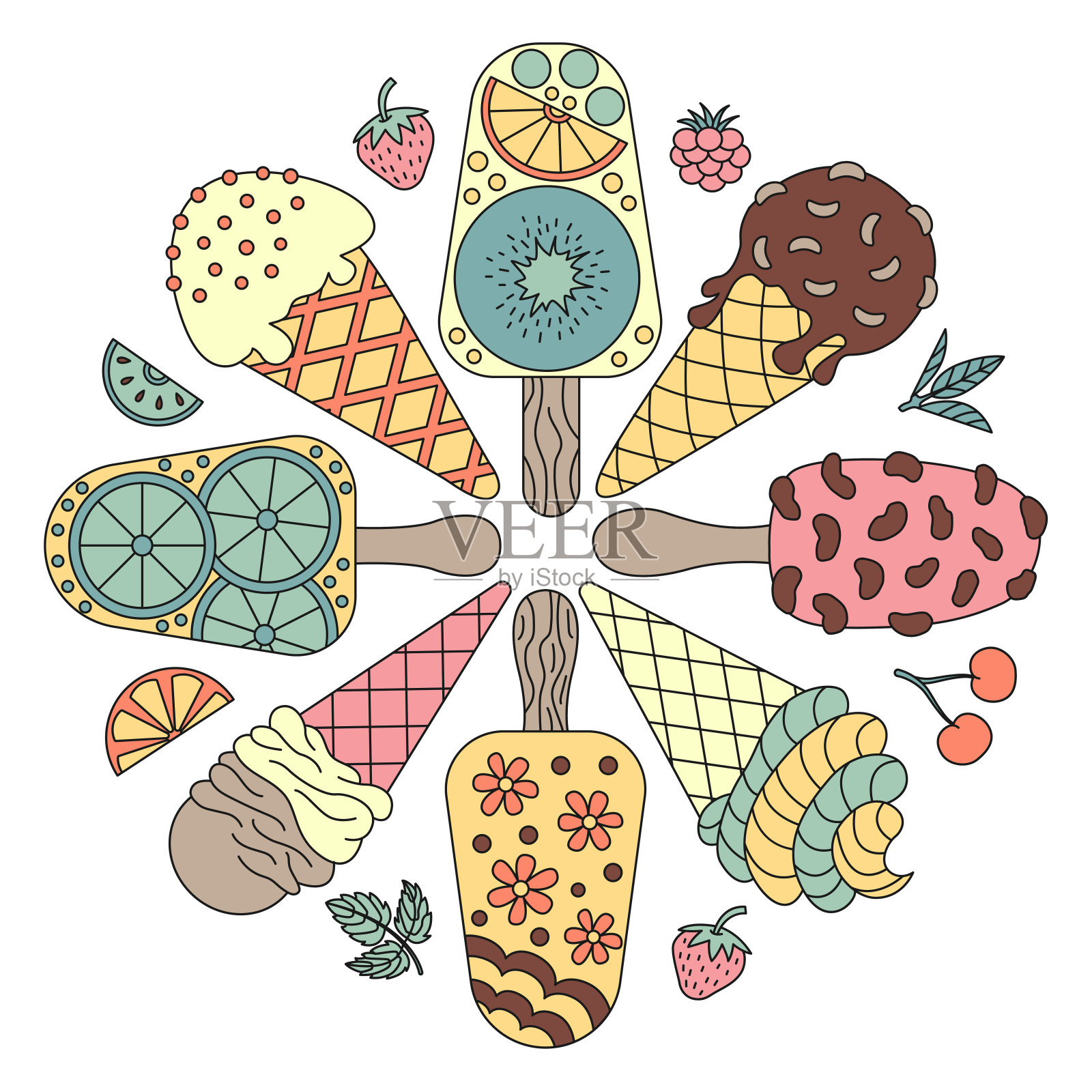 冰淇淋的元素。插画图片素材
