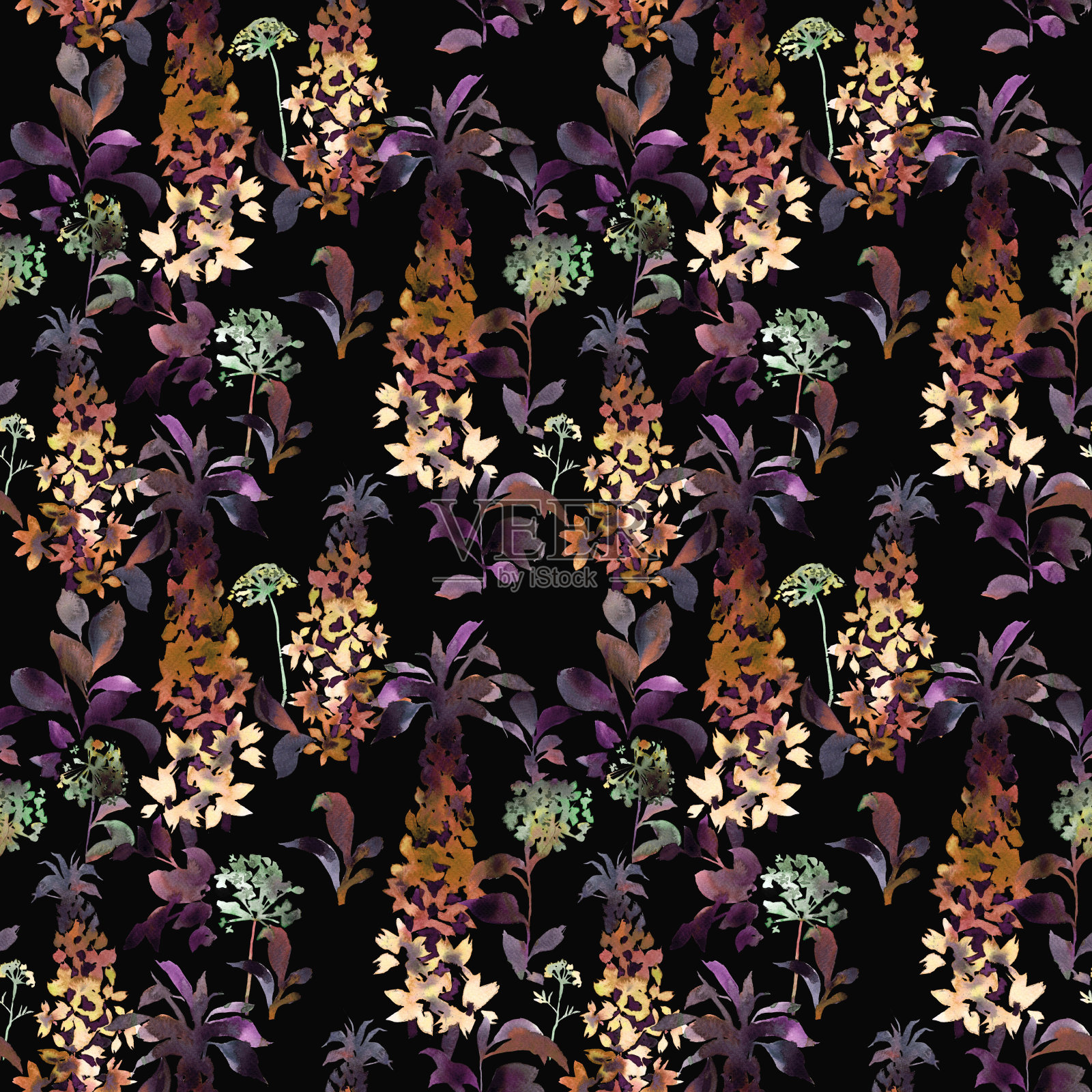 水彩花卉无缝图案插画图片素材