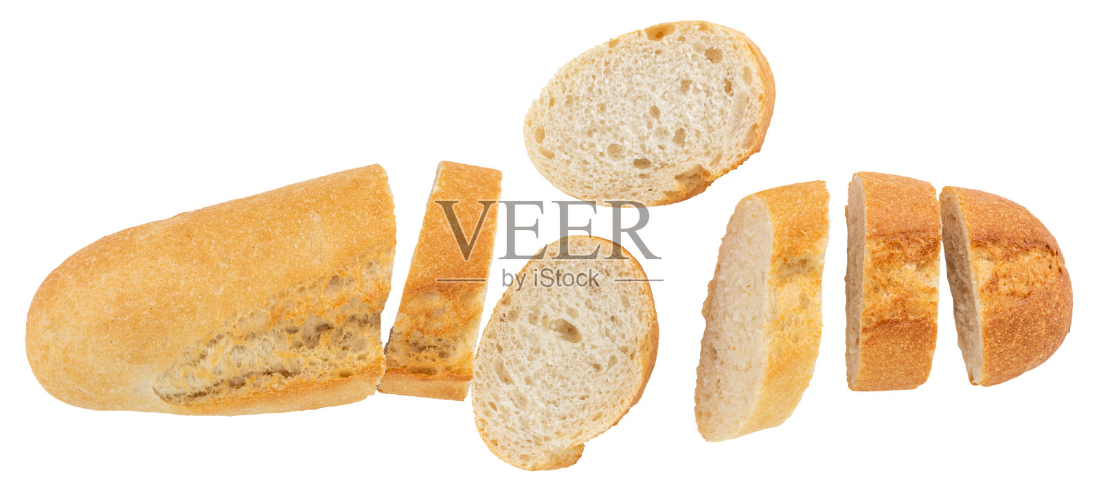 法棍面包孤立在白色背景。剪切路径。俯视图照片摄影图片