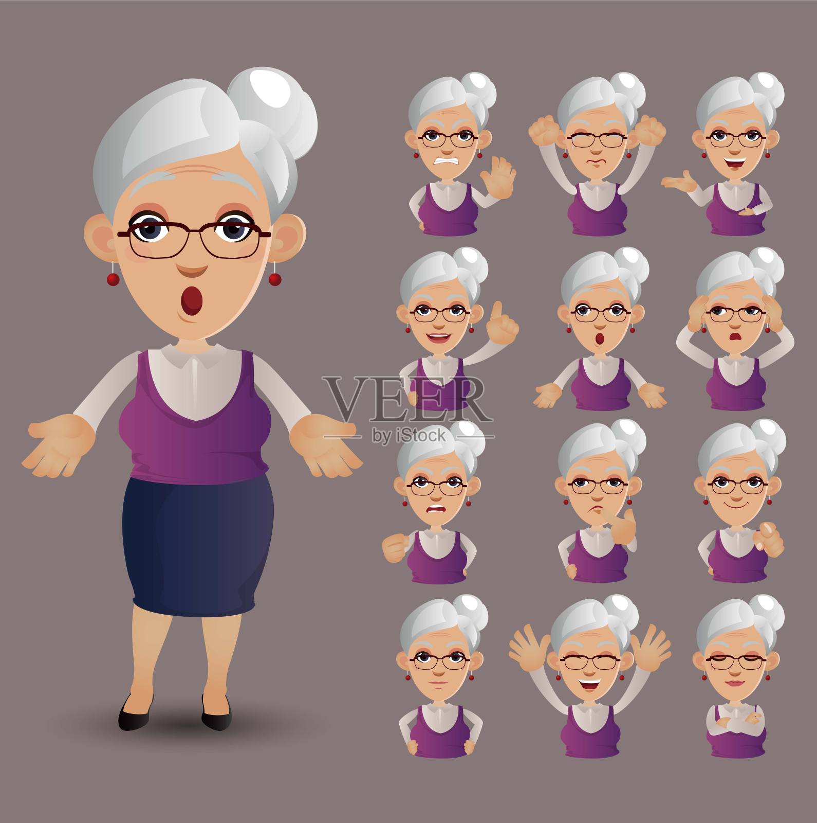 不同姿势的老人插画图片素材