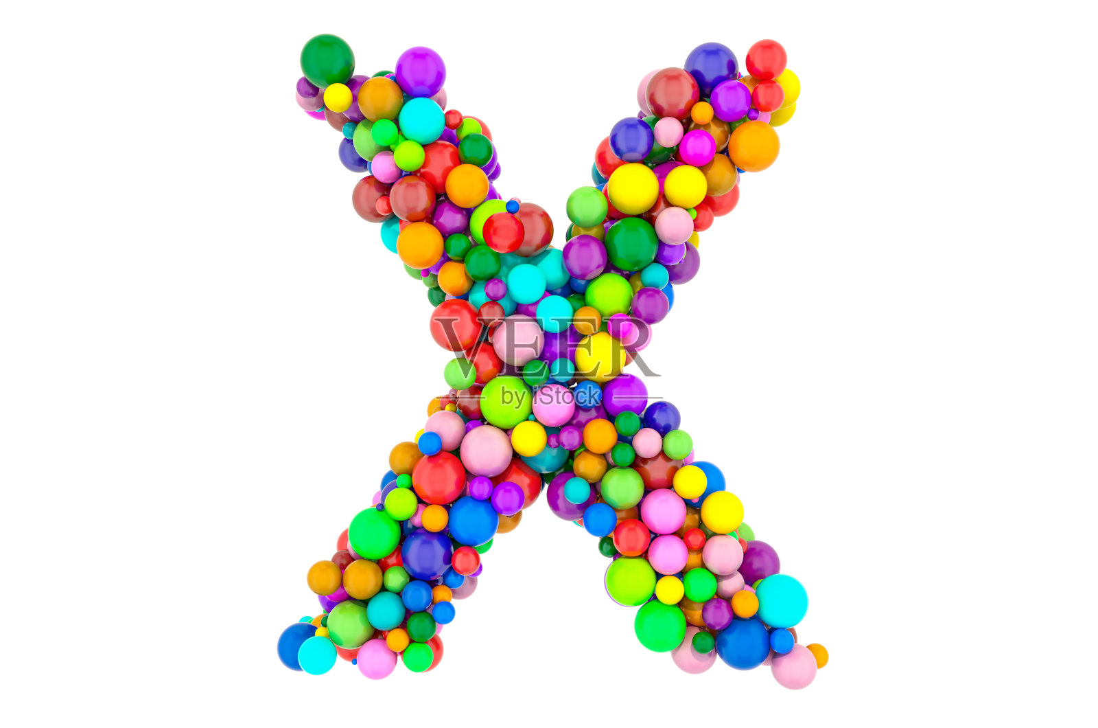 字母X从彩色球，3D渲染孤立在白色背景照片摄影图片