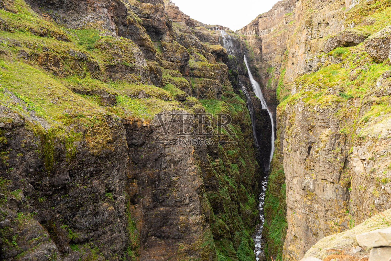 格莱默瀑布，冰岛第二高的瀑布照片摄影图片
