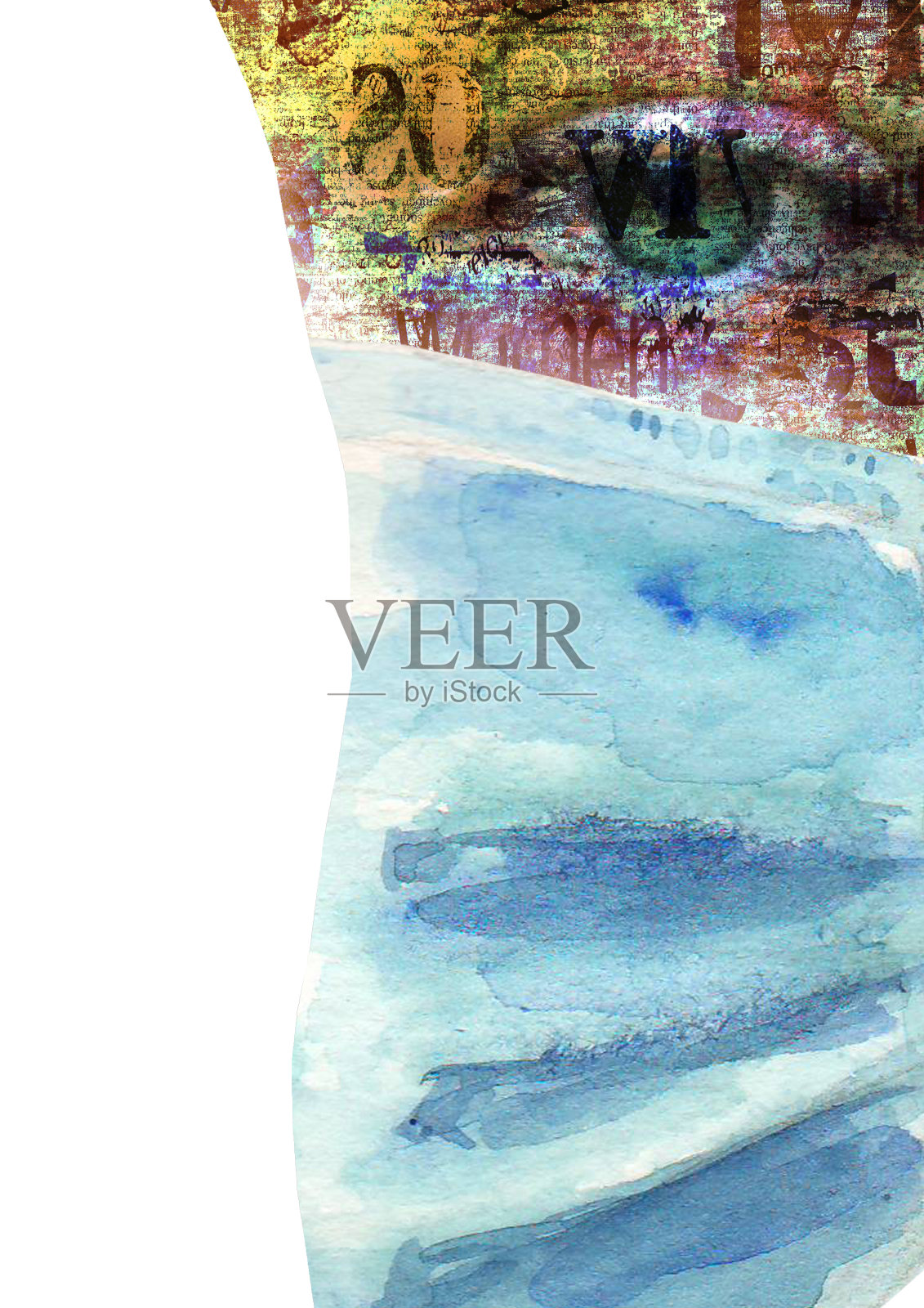 戴着口罩、绿眼睛的女人，报纸纹理和水彩细胞插画图片素材