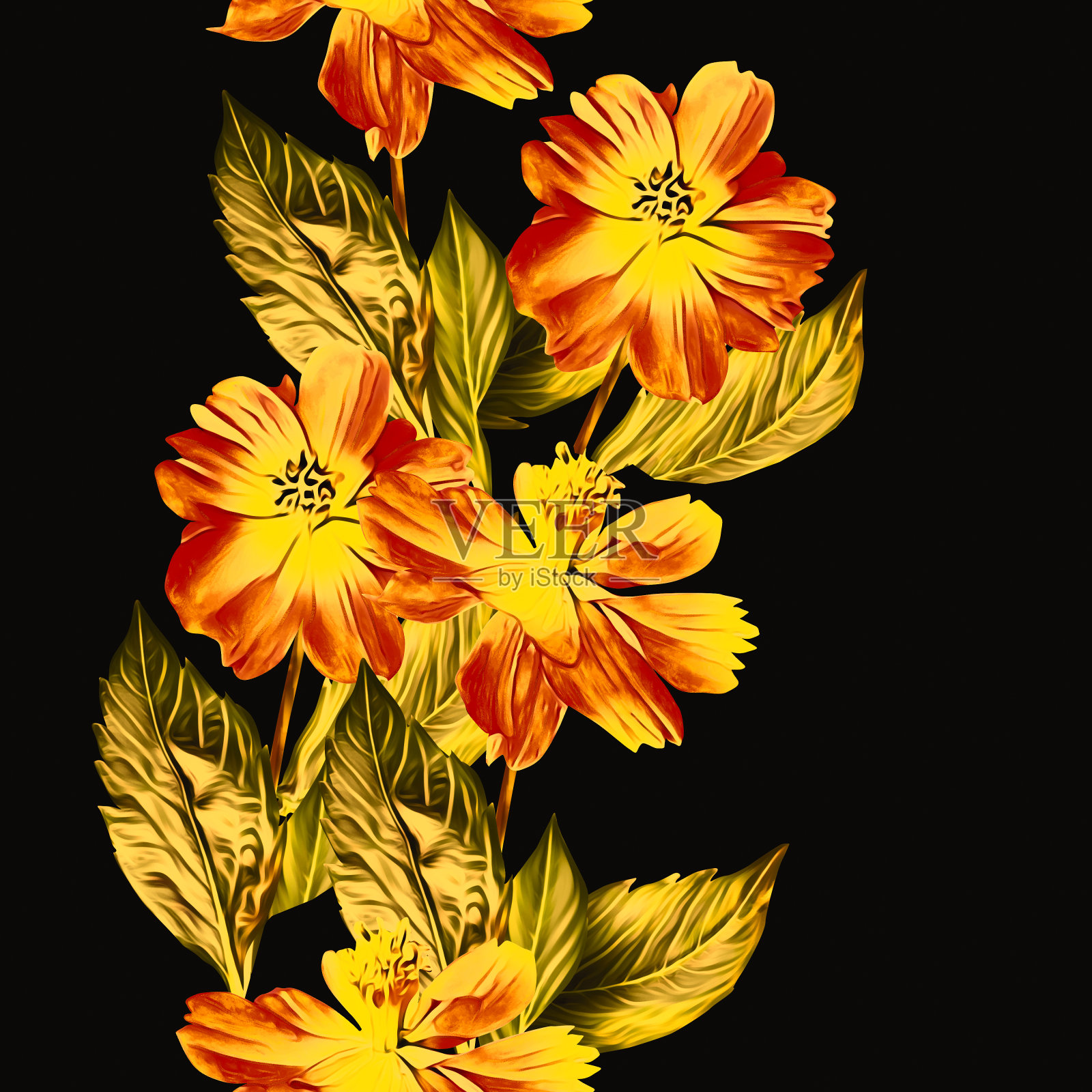 花无缝花环5和6，设计。插画图片素材