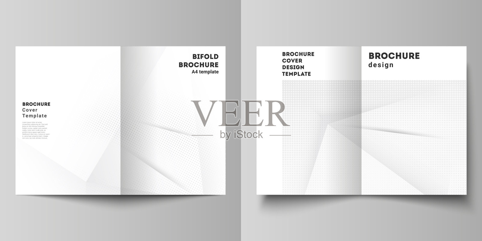 矢量布局的两个A4封面模型设计模板双折宣传册，传单，封面设计，书设计，宣传册封面。用点装饰的半色调效果。点缀波普艺术图案装饰。设计模板素材