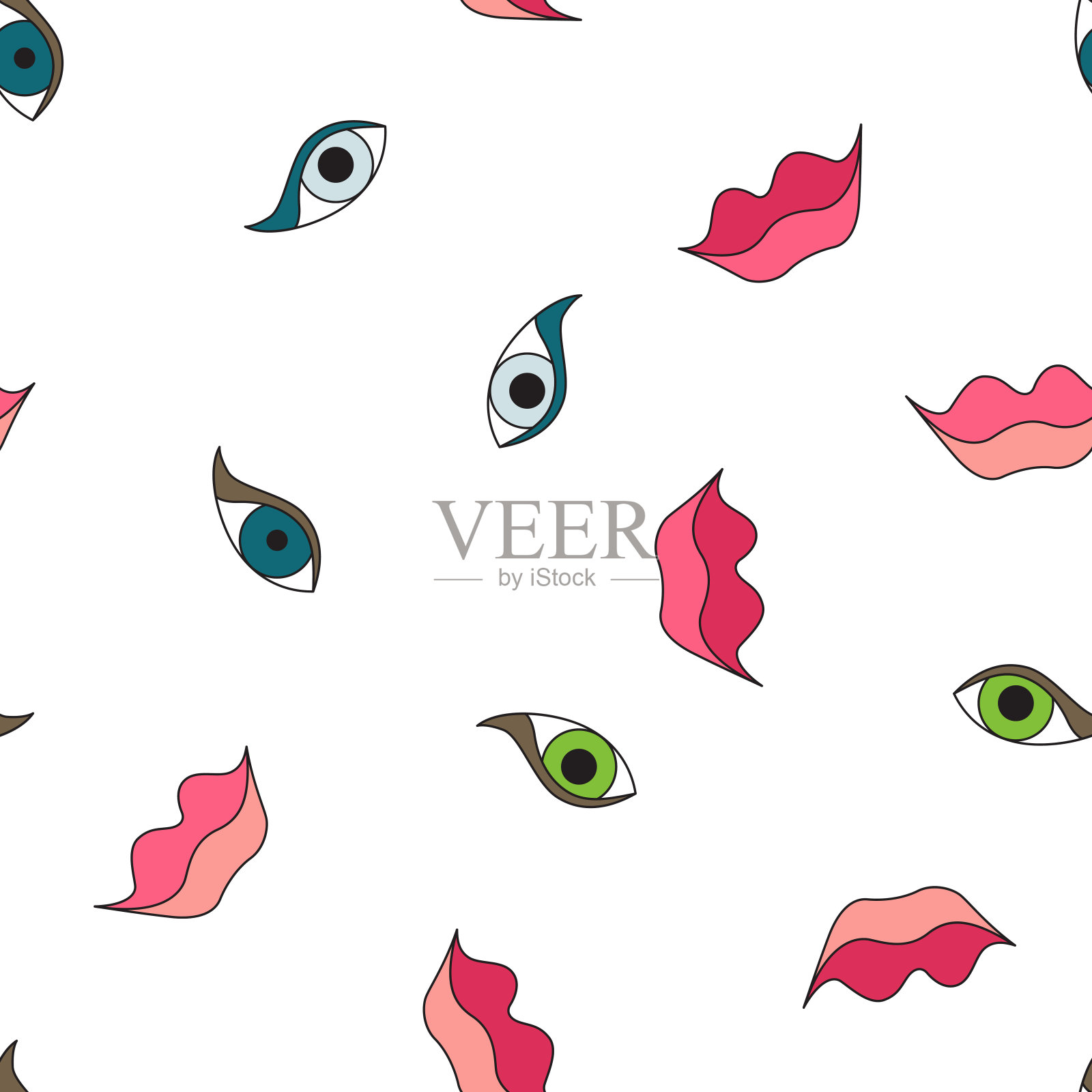 无缝图案背景与嘴唇和眼睛。插画图片素材