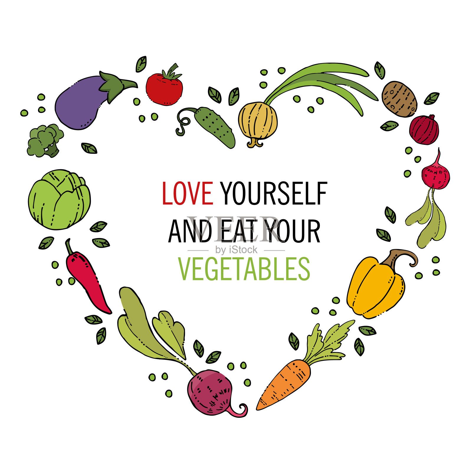 爱你自己，吃你的蔬菜相当明信片设计元素图片