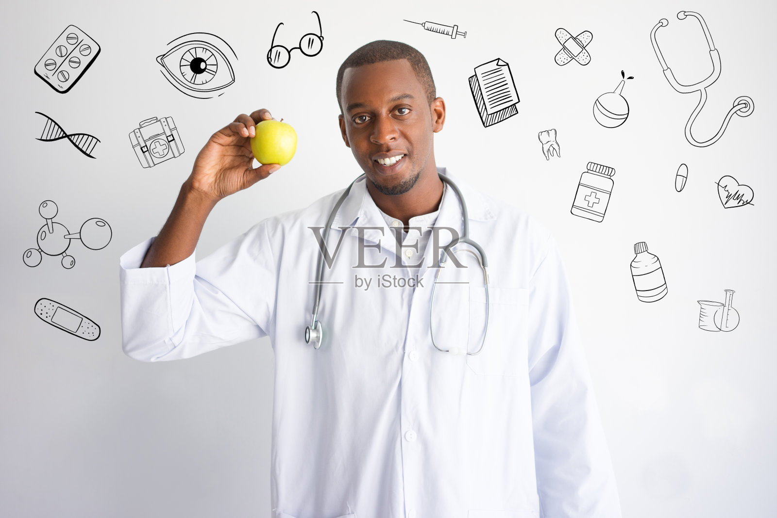 医生推荐手绘医疗草图苹果照片摄影图片