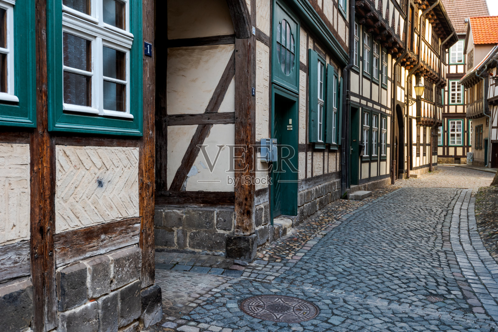 德国奎德林堡的老式半木房子照片摄影图片