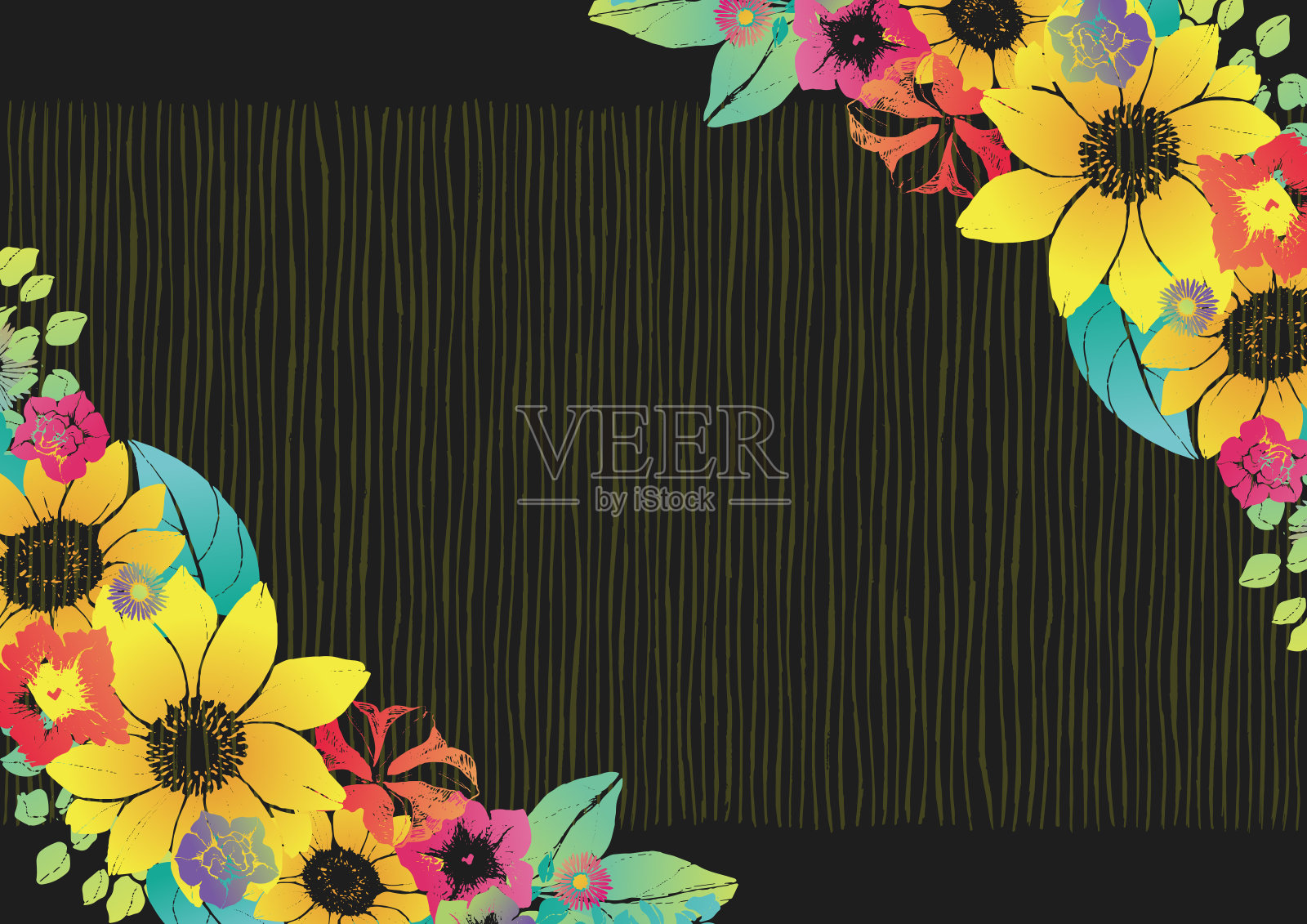 复古向日葵背景材料夏季材料日式风格日式图案插画图片素材