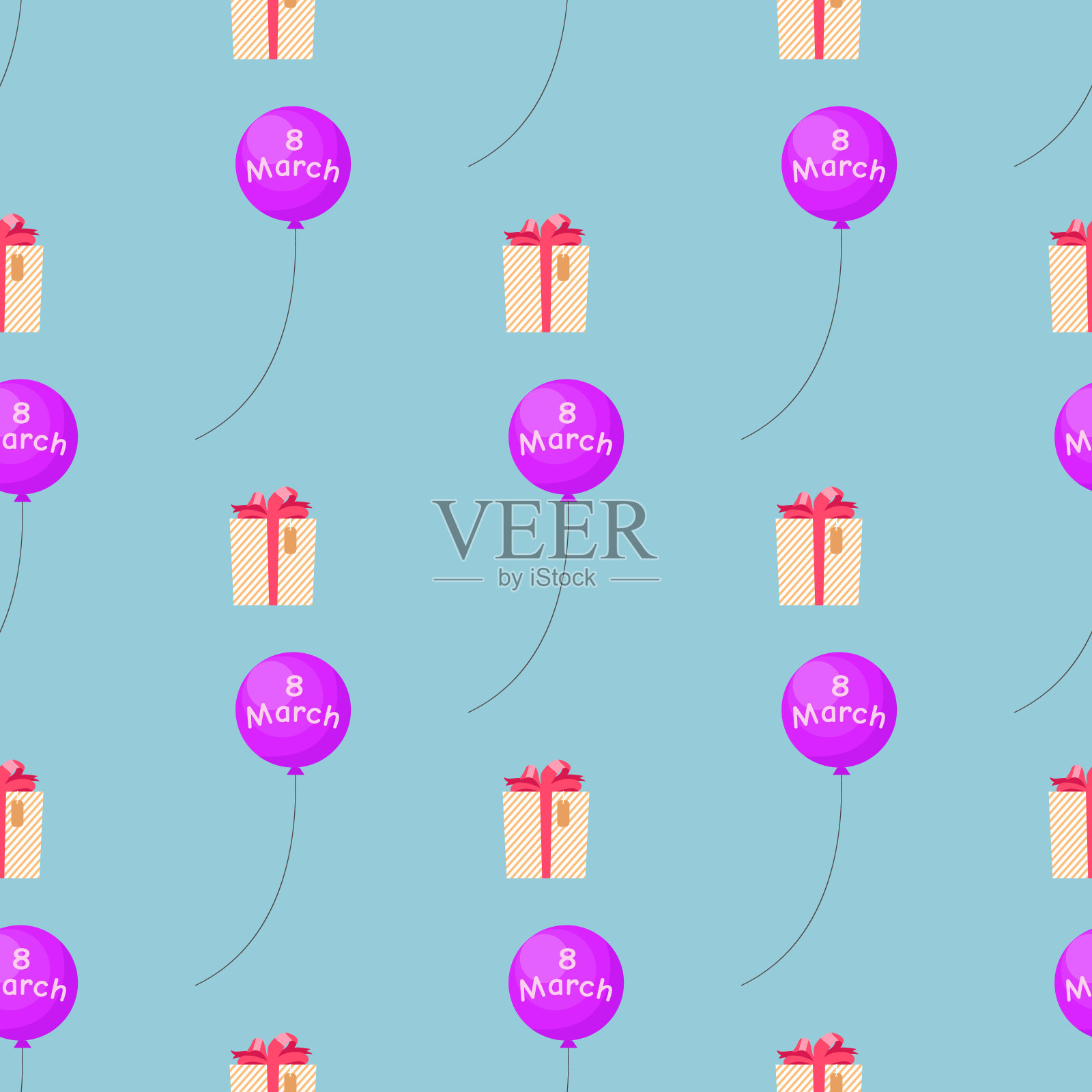 3月8日无缝模式与礼品盒矢量插画图片素材