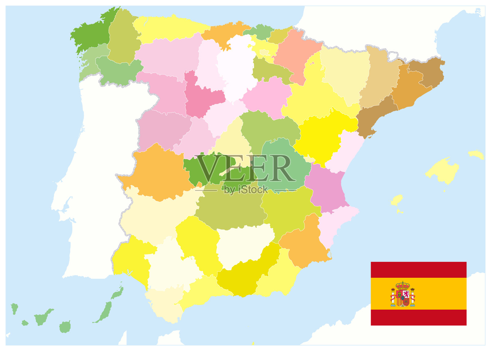 西班牙行政政治地图。没有文本插画图片素材