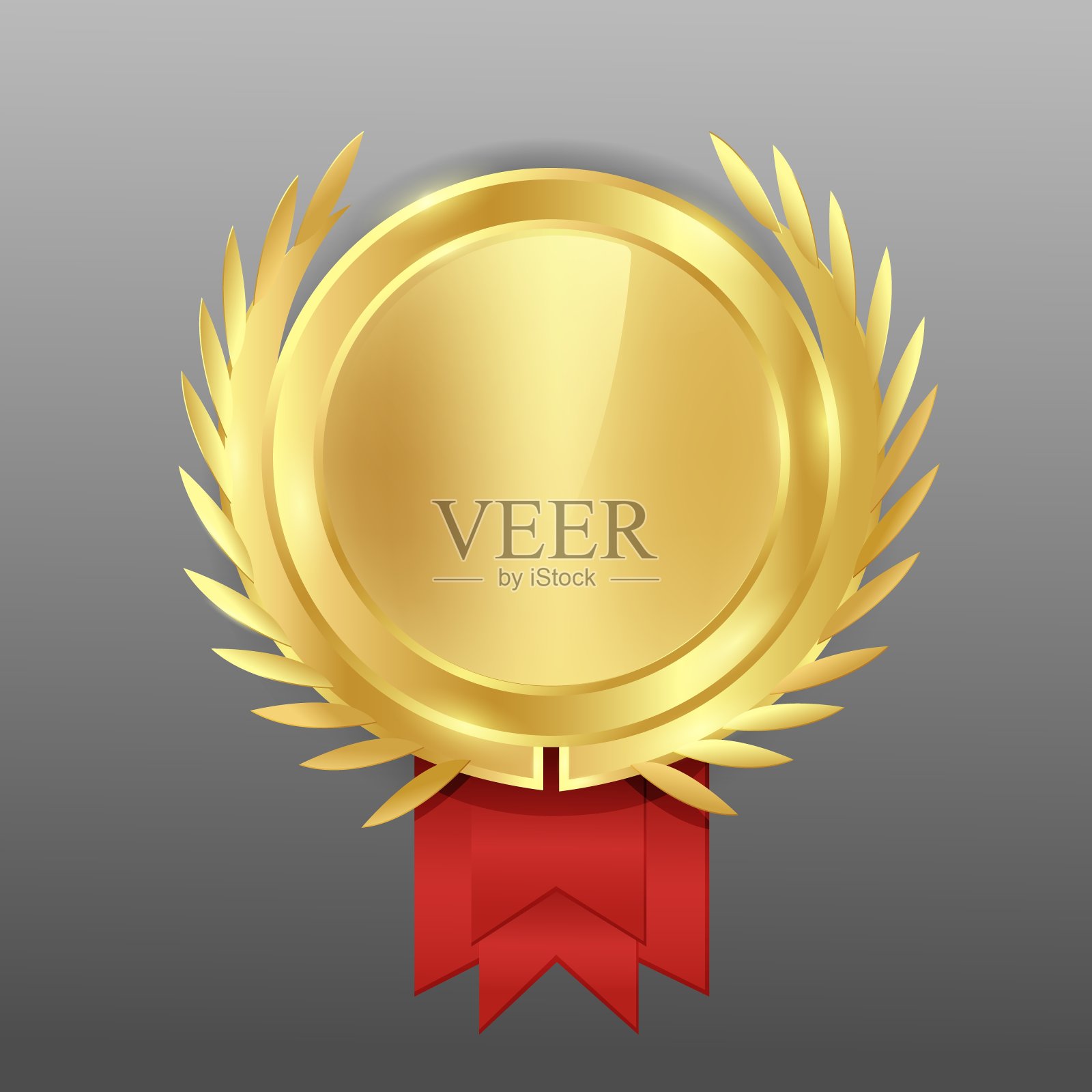 黄金圆形奖章空白与花环。插画图片素材