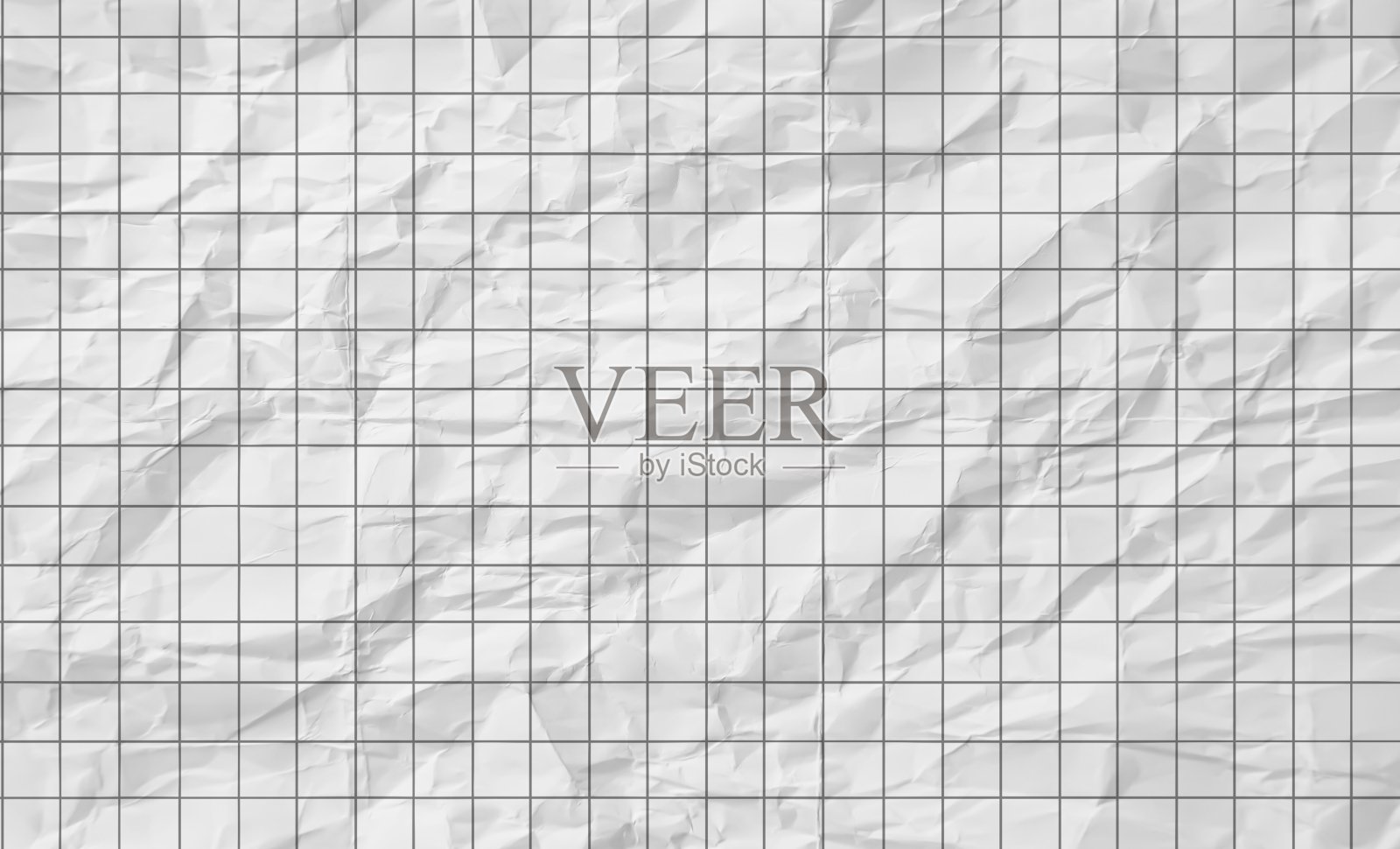 网格线纸的单张，黑色的直线线在皱褶的白纸纹理背景上，插图商务办公室和浴室的墙壁和教育。照片摄影图片