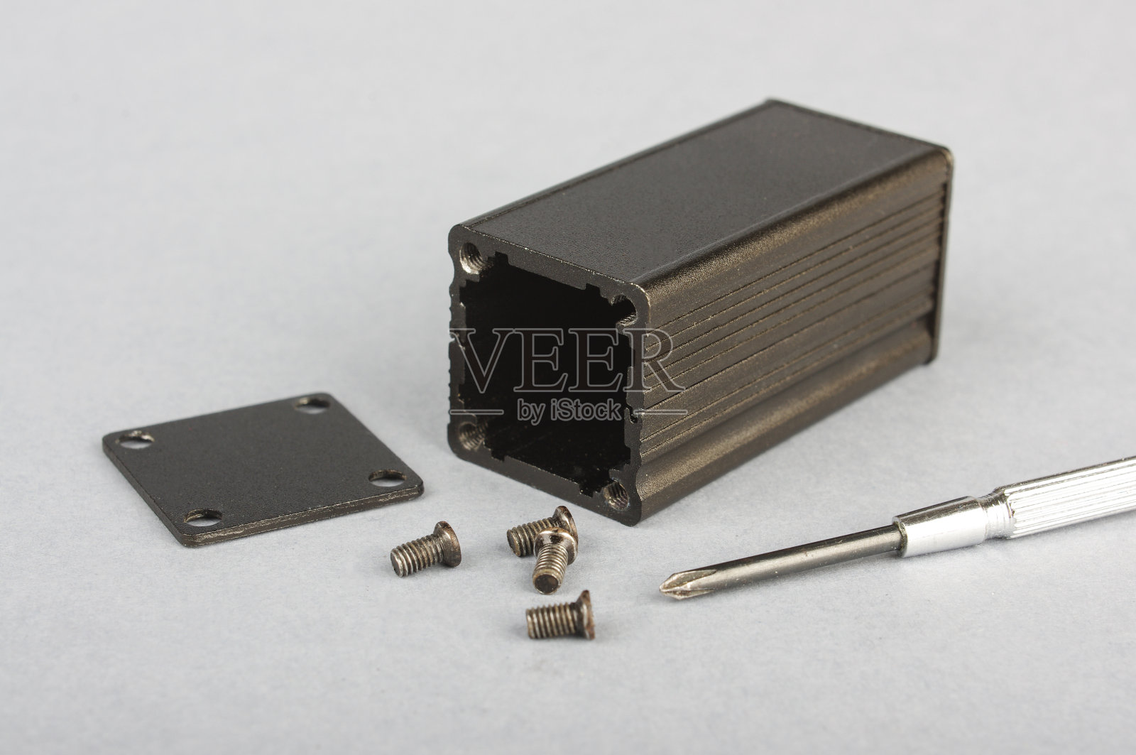 黑色铝外壳用于电子项目照片摄影图片