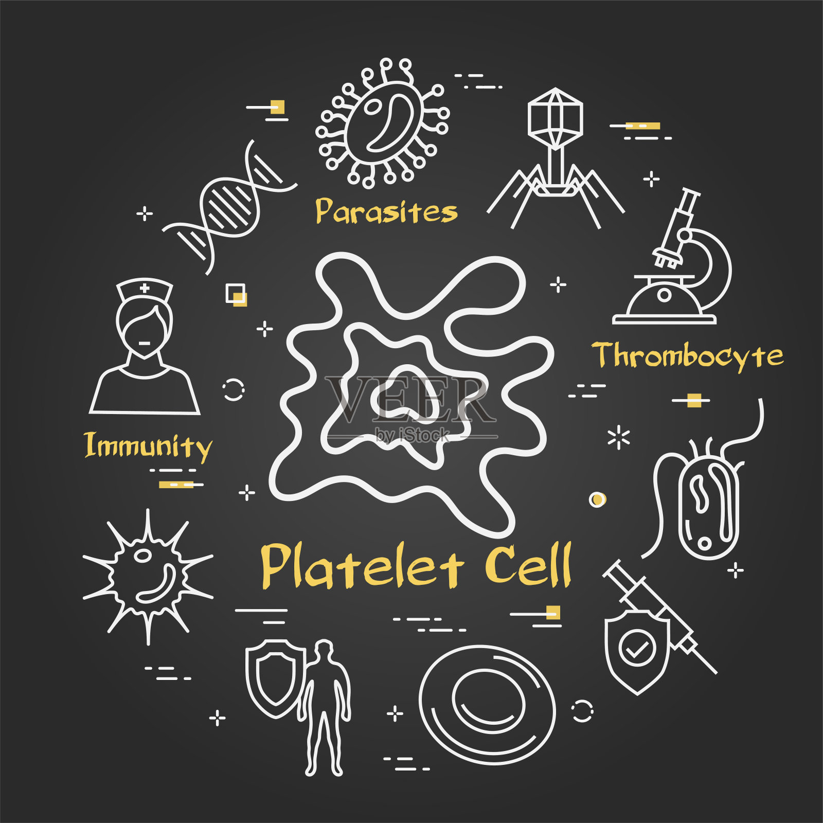 载体黑色概念细菌和病毒-血小板细胞图标插画图片素材