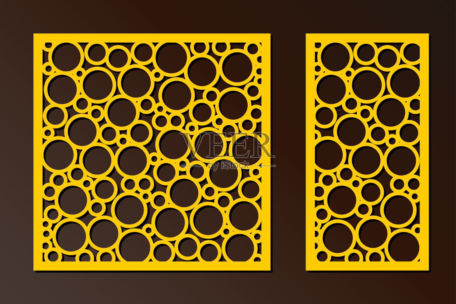 激光切割面板与圆形。模板激光切割。适合印刷请柬，雕刻模板，木材和金属装饰。插画图片素材
