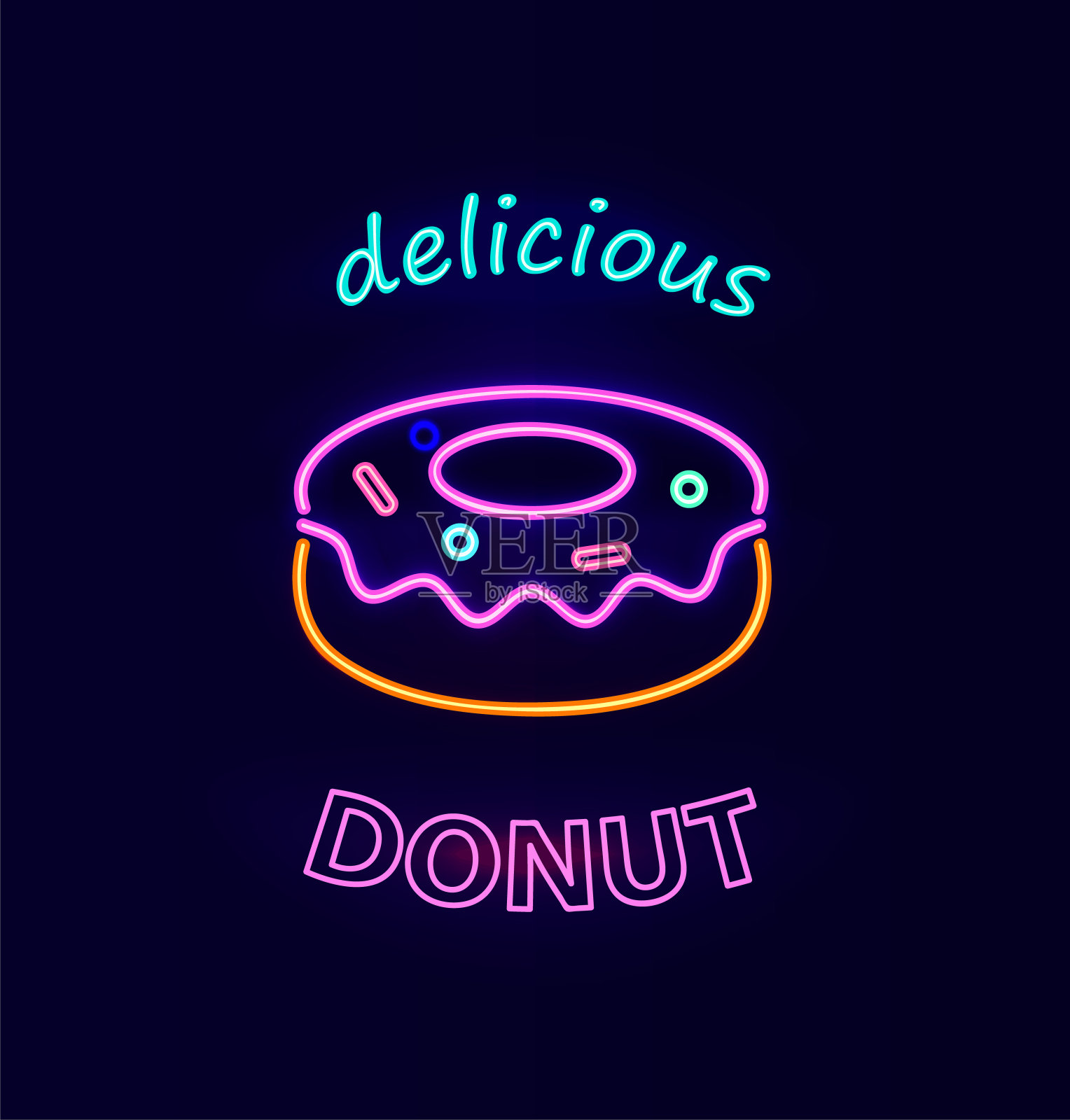 美味的甜甜圈霓虹灯招牌矢量插图插画图片素材