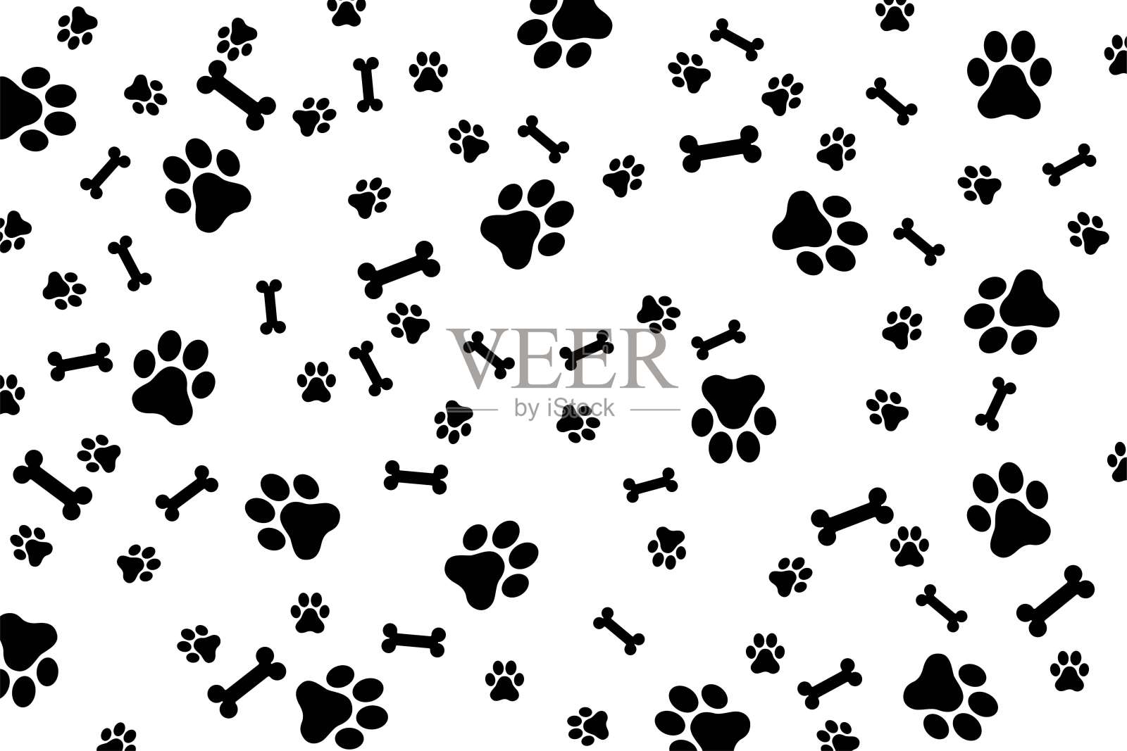 爪爪脚印狗和骨头在白色的背景，矢量插图插画图片素材