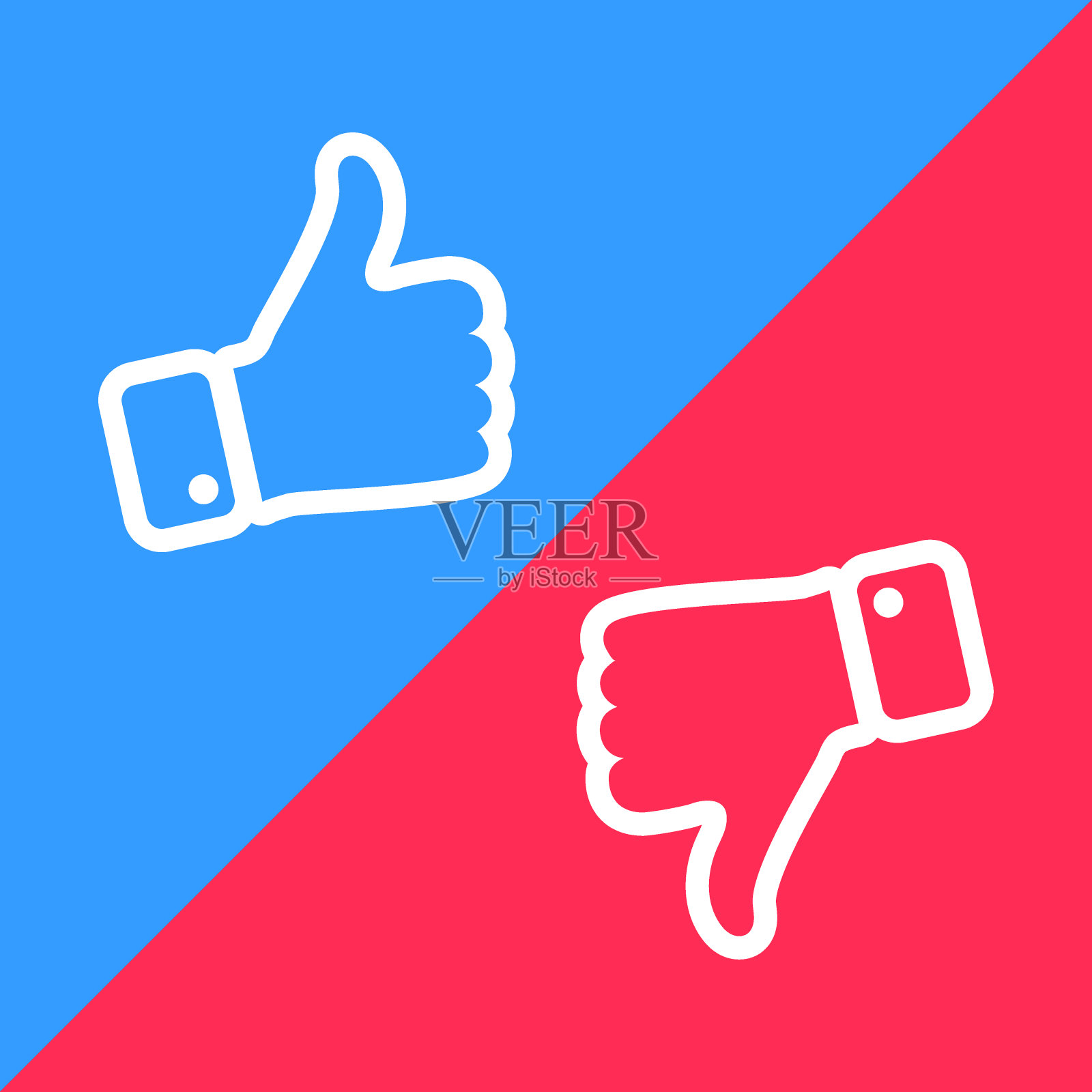 拇指向上和拇指向下的彩色的侧面。应该和不应该，喜欢图标和不喜欢矢量图图标素材