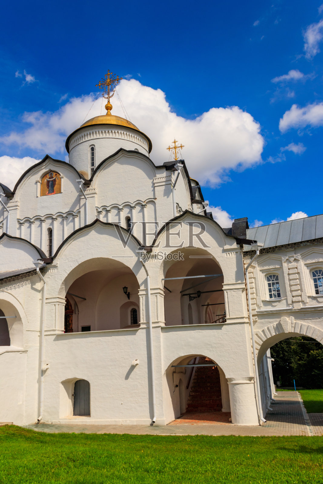 俄罗斯苏兹达尔的代祷大教堂(波克罗夫斯基)修道院。俄罗斯金戒指照片摄影图片